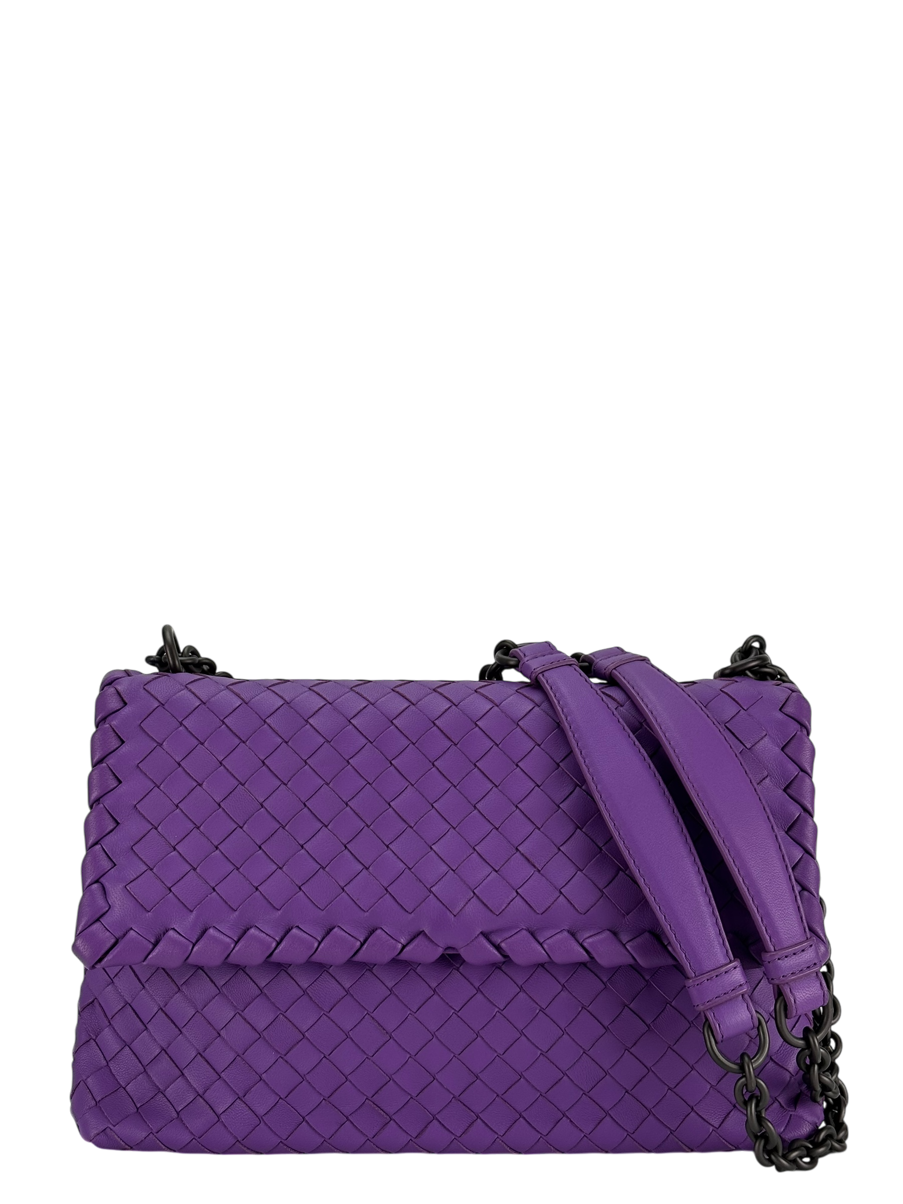 BOTTEGA VENETA - Purple Lambskin Intrecciato Leather Shoulder Bag