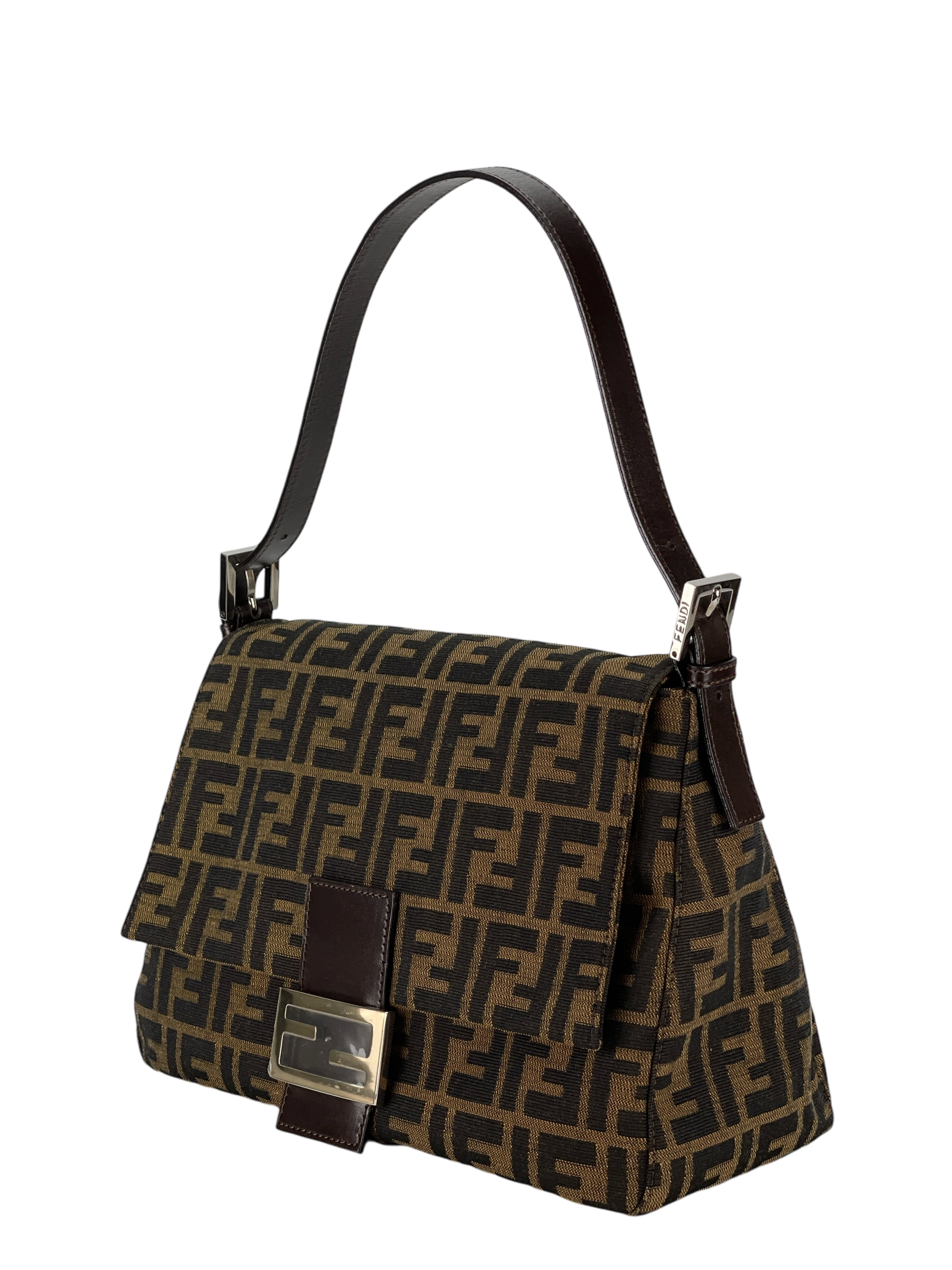 FENDI - Brown Zucca Mamma Baguette Handbag Silver Hardware