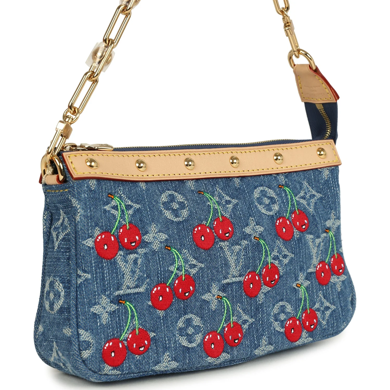 Louis Vuitton X Takashi Murakami Cherry Pochette Accessories Denim Monogram Gold Hardware
