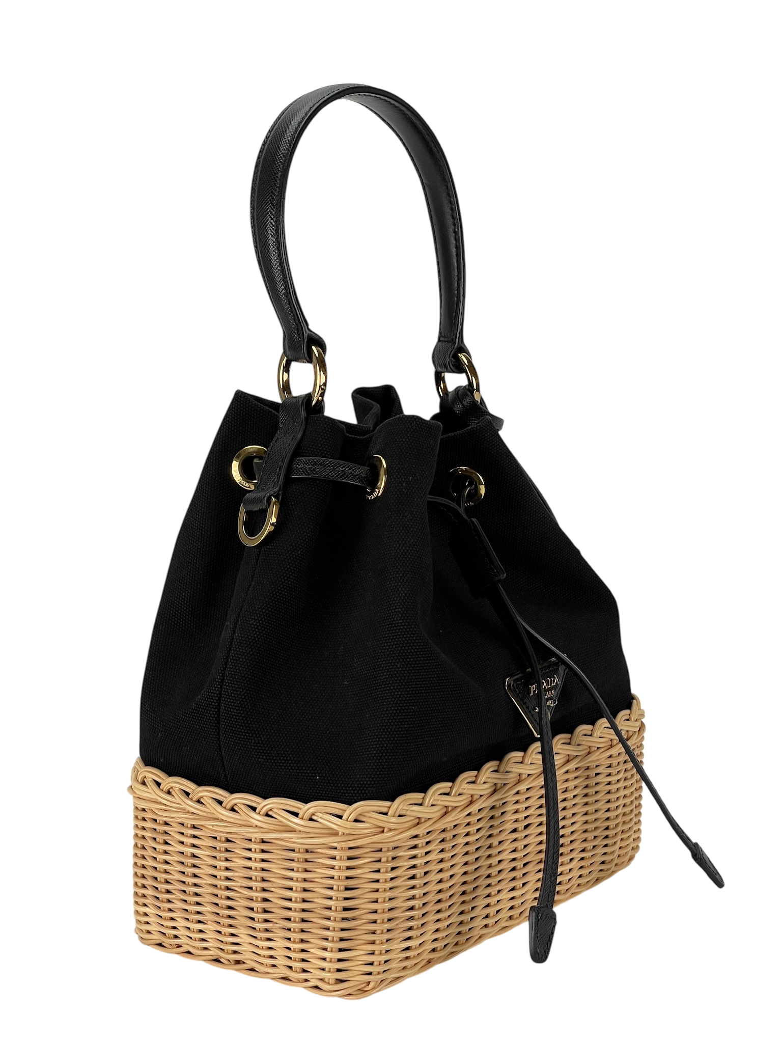 PRADA - Wicker Canvas Bucket Bag