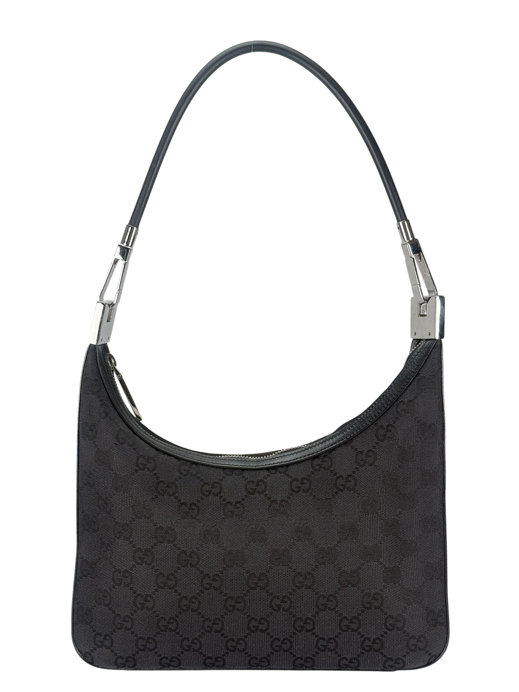 GUCCI - GG Black Canvas Shoulder Hobo Cloth Bag