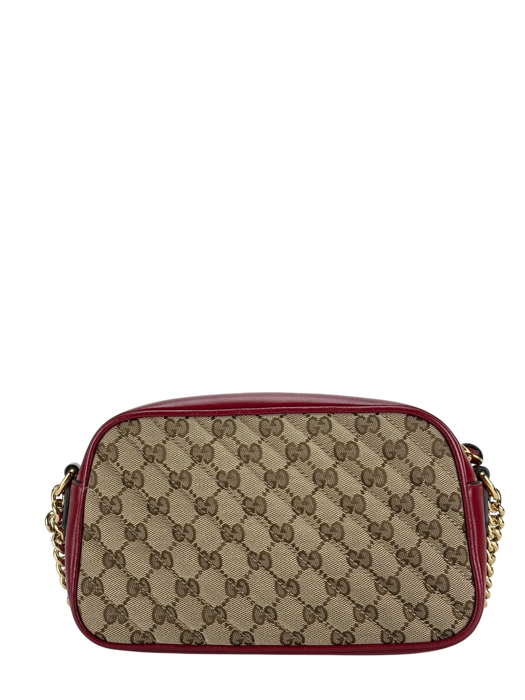 GUCCI - Brown Red GG Canvas Marmont Crossbody Bag