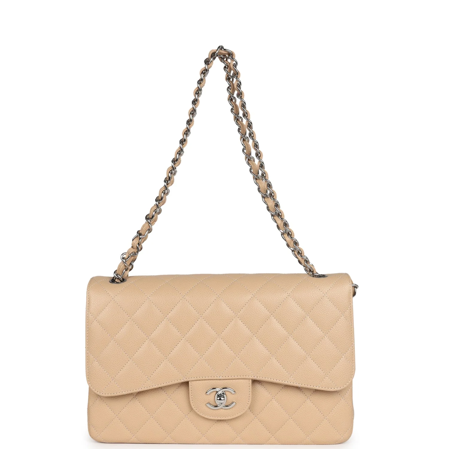 Chanel Jumbo Classic Double Flap Bag Light Beige Caviar Silver Hardware