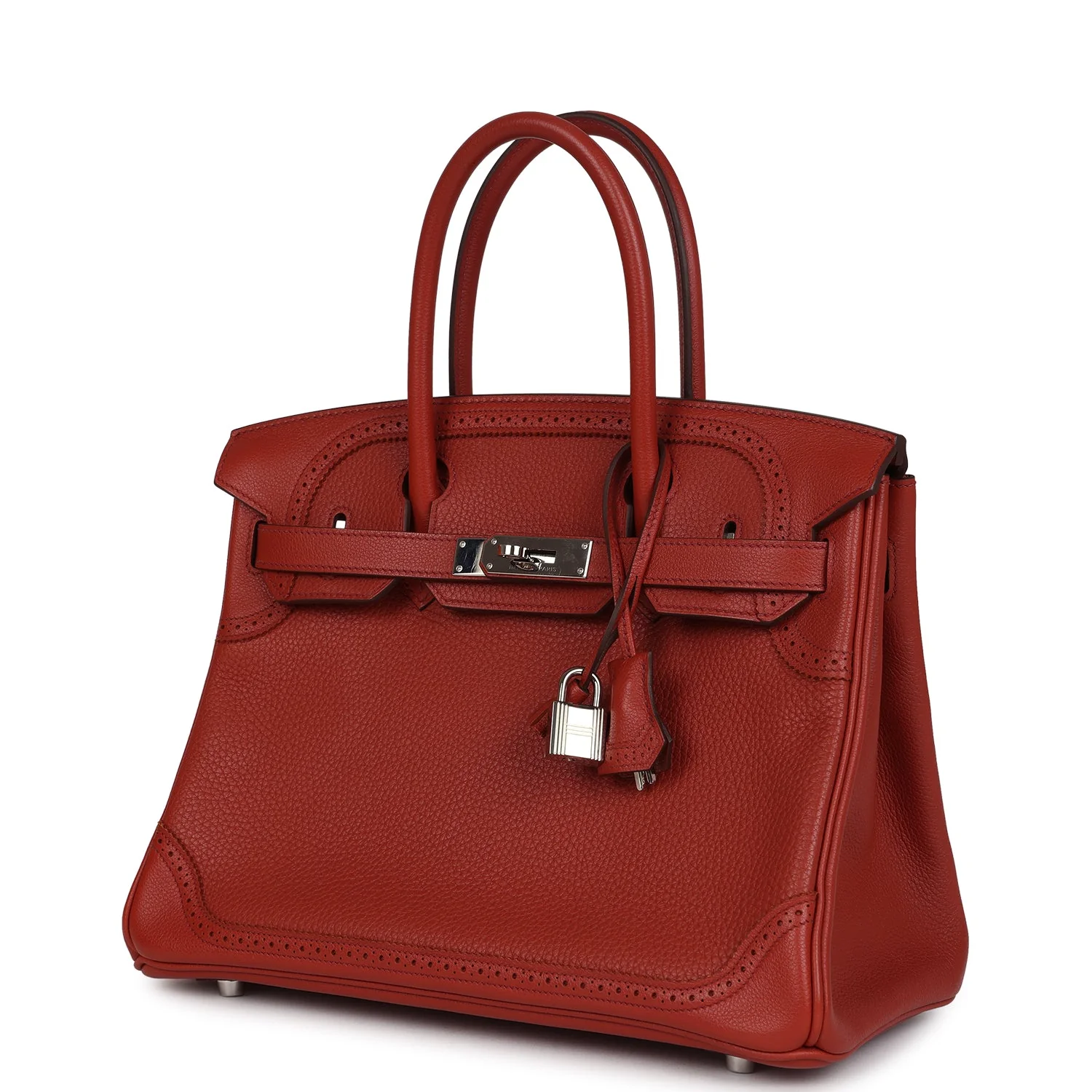 Pre-owned Hermes Birkin 30 Ghillies Brique Clemence and Evercolor Palladium Hardware
