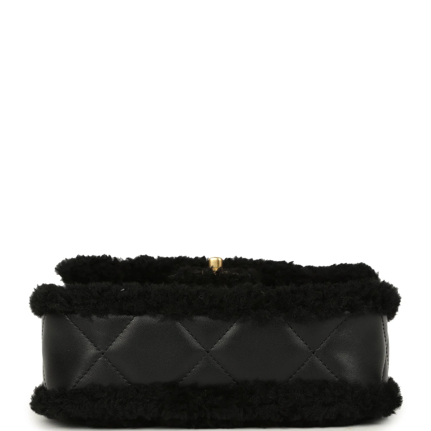 Chanel Mini Shearling Flap Bag Black Lambskin Brushed Gold Hardware