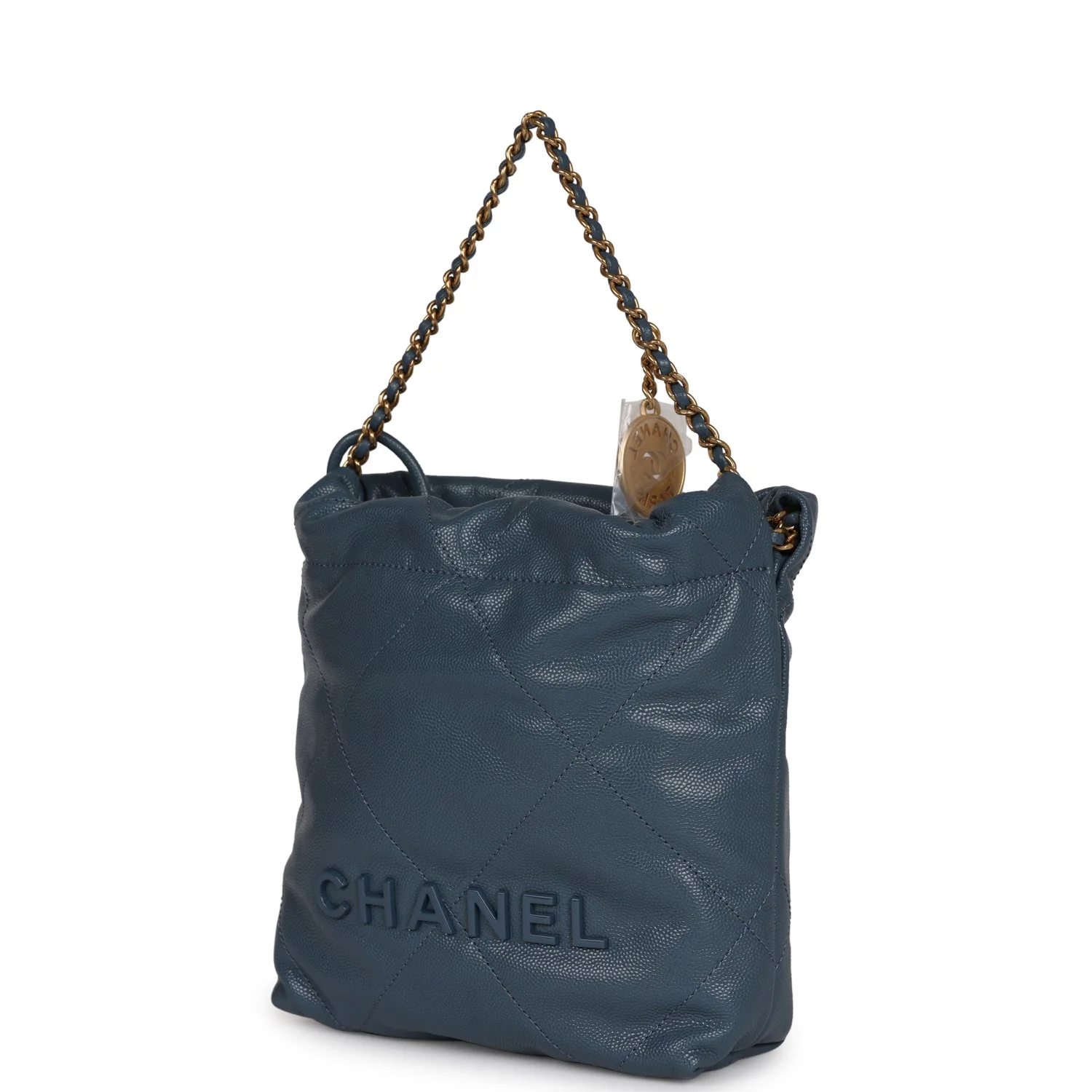 Chanel Mini 22 Bag Blue Grained Calfskin Gold Hardware