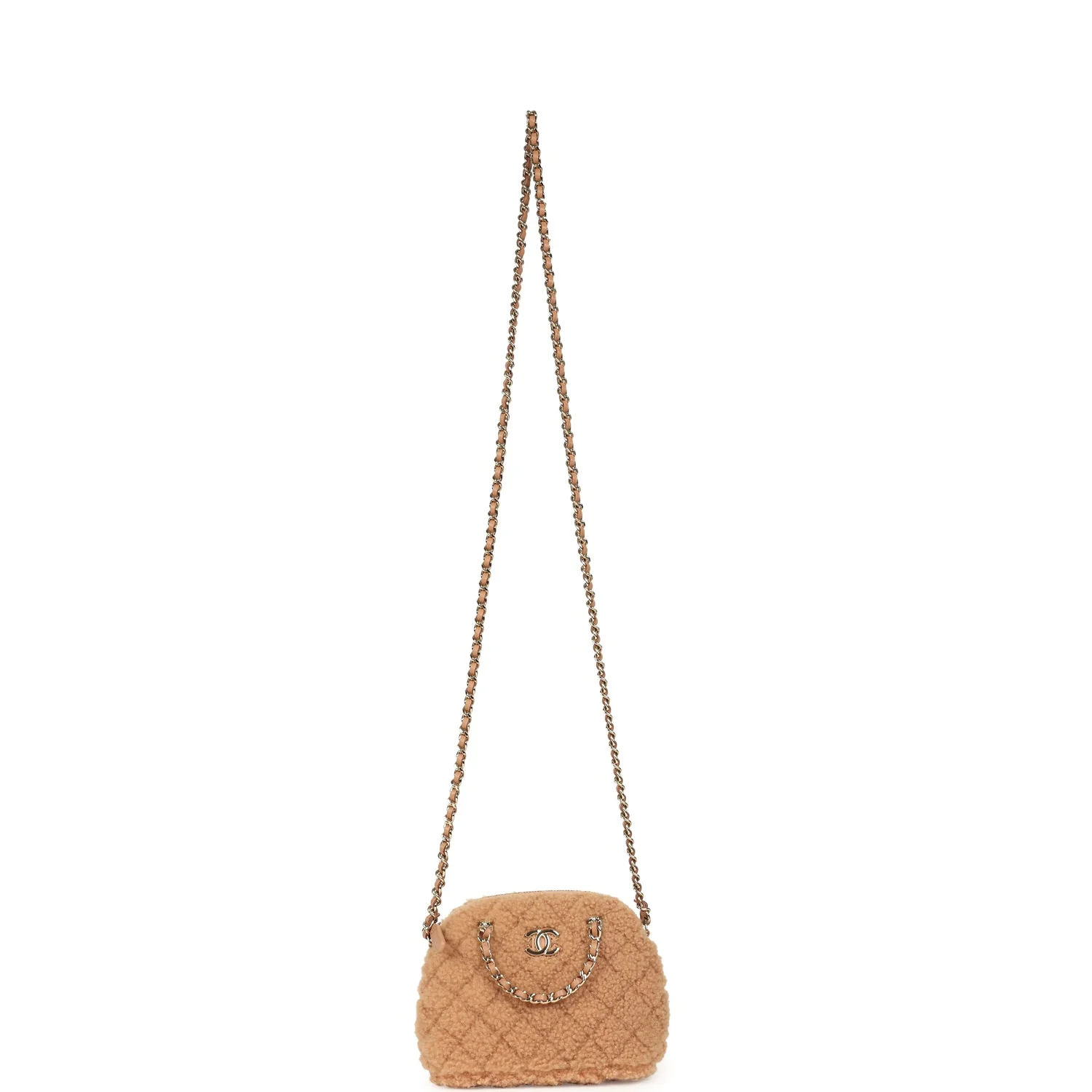 Chanel Small Coco Crossbody Bag Light Brown Shearling Light Gold Hardware