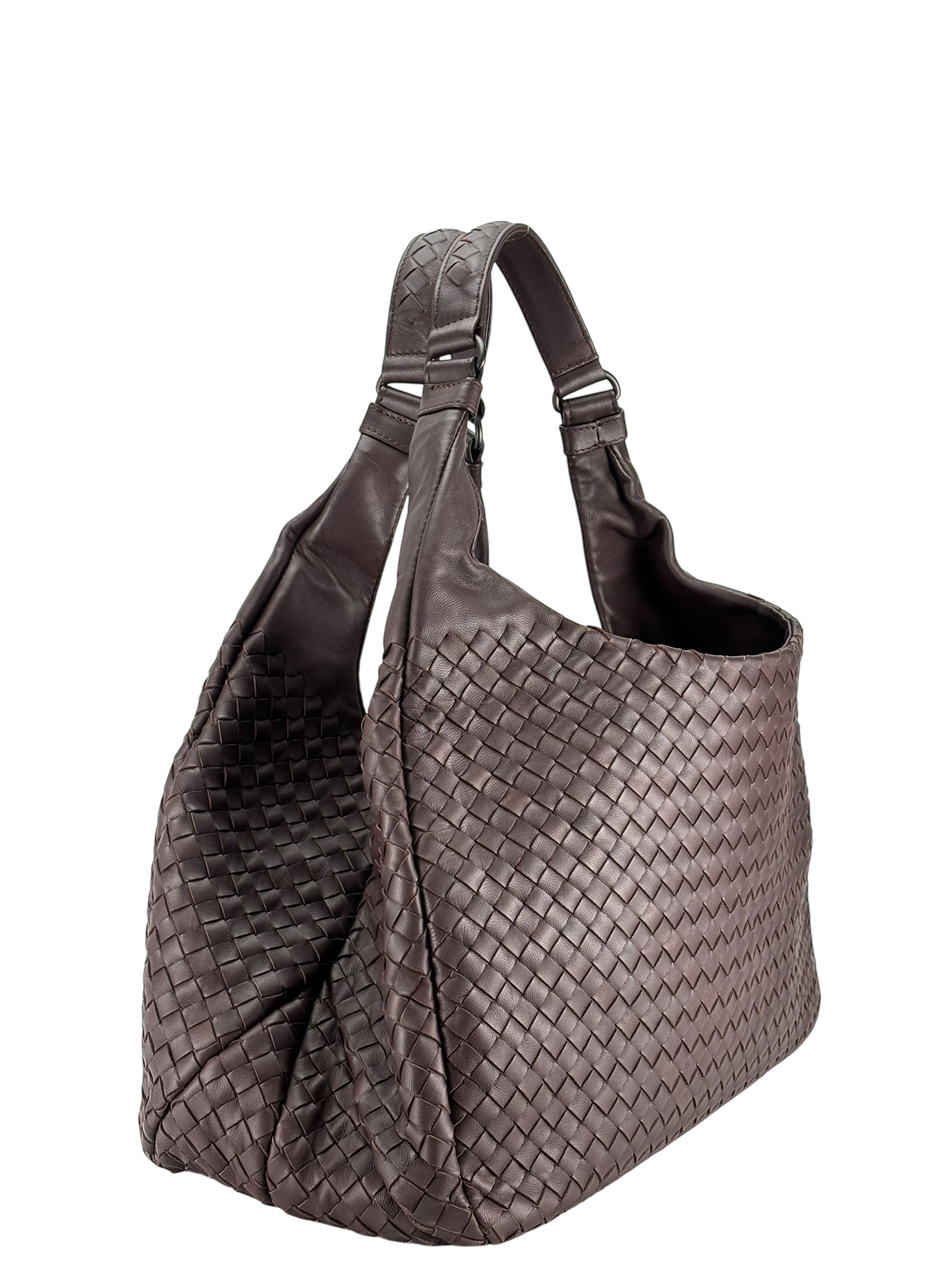 BOTTEGA VENETA - Dark Red Lambskin Campana Leather HandBag