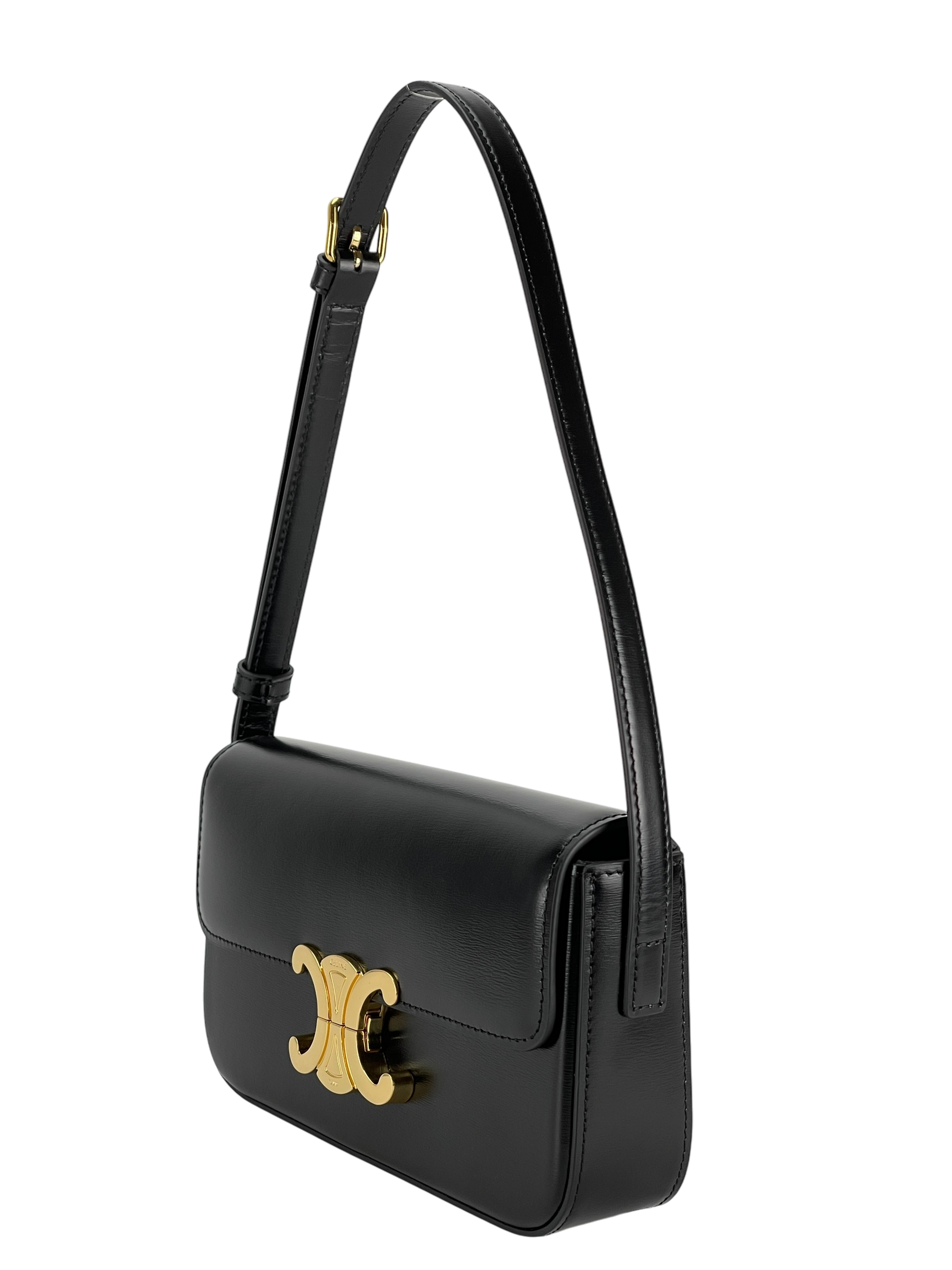 CELINE - Black Triomphe Leather Shoulder Bag