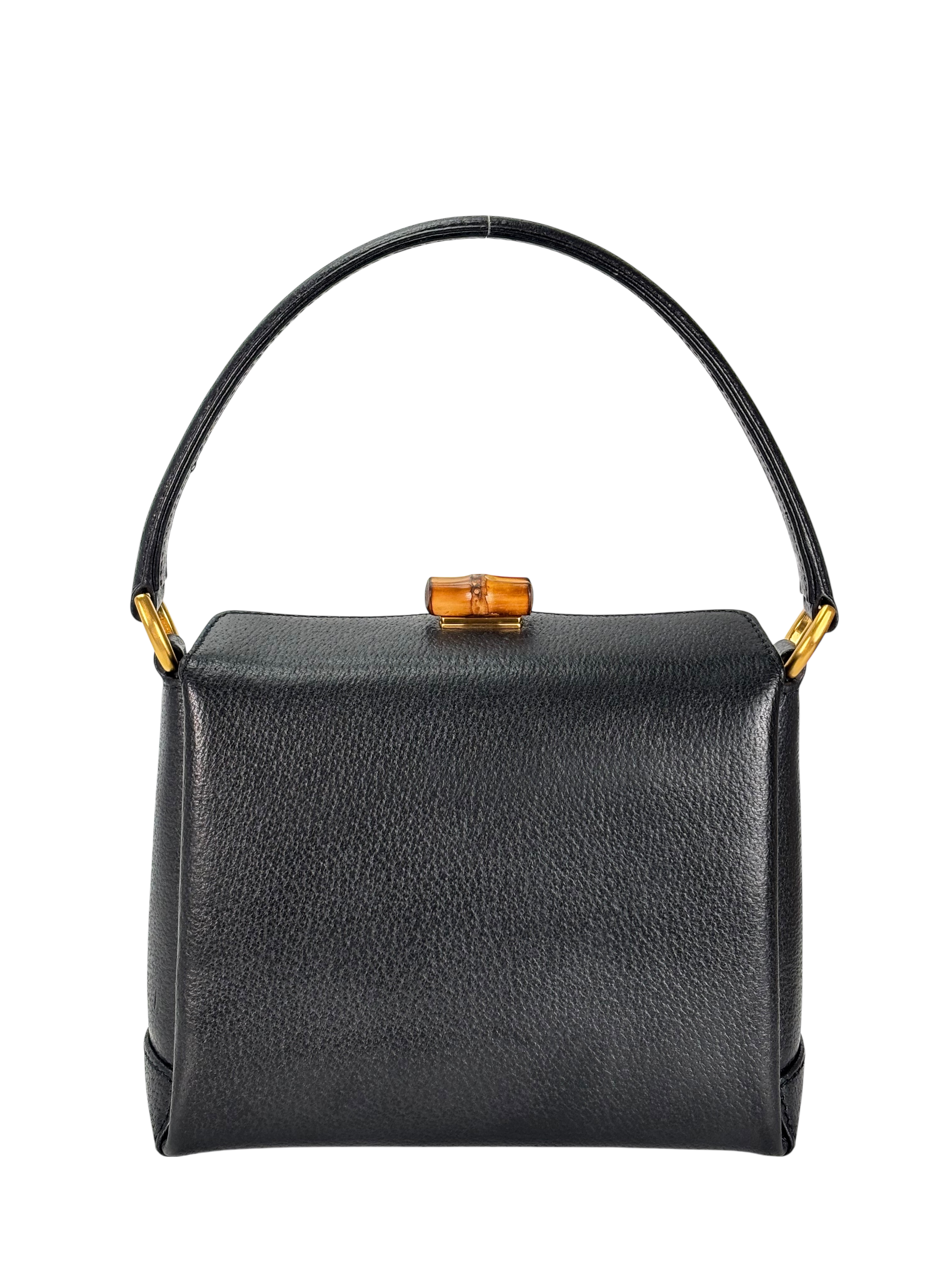 GUCCI - Black Leather Bamboo Turnlock Handbag