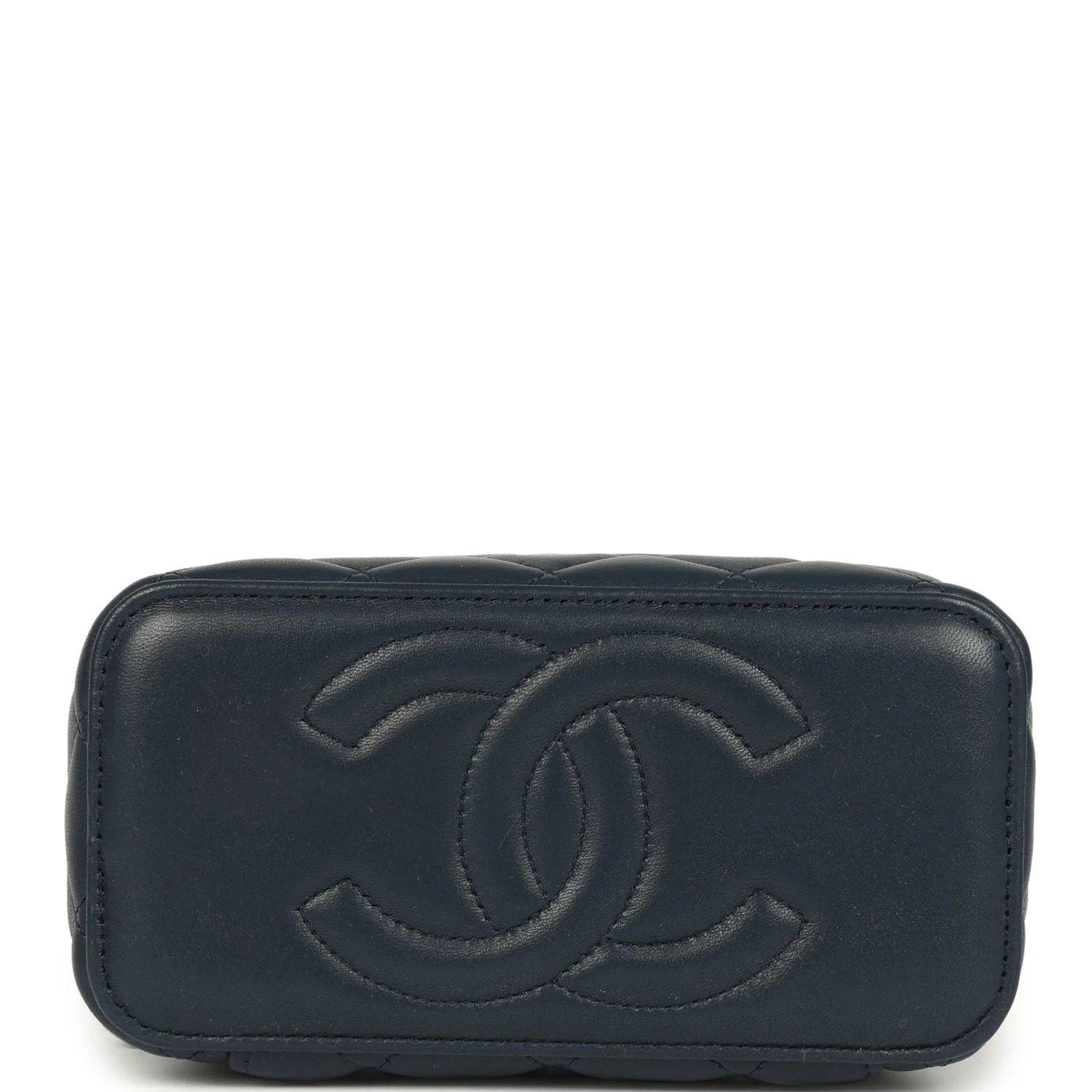 Chanel Small Top Handle Vanity Case Navy & Light Blue Lambskin Light Gold Hardware