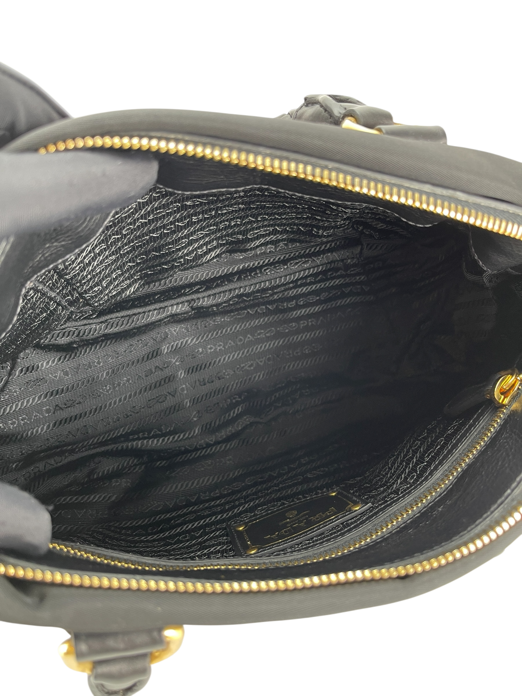 PRADA - Black Tessuto Nylon and Leather Bauletto Bag