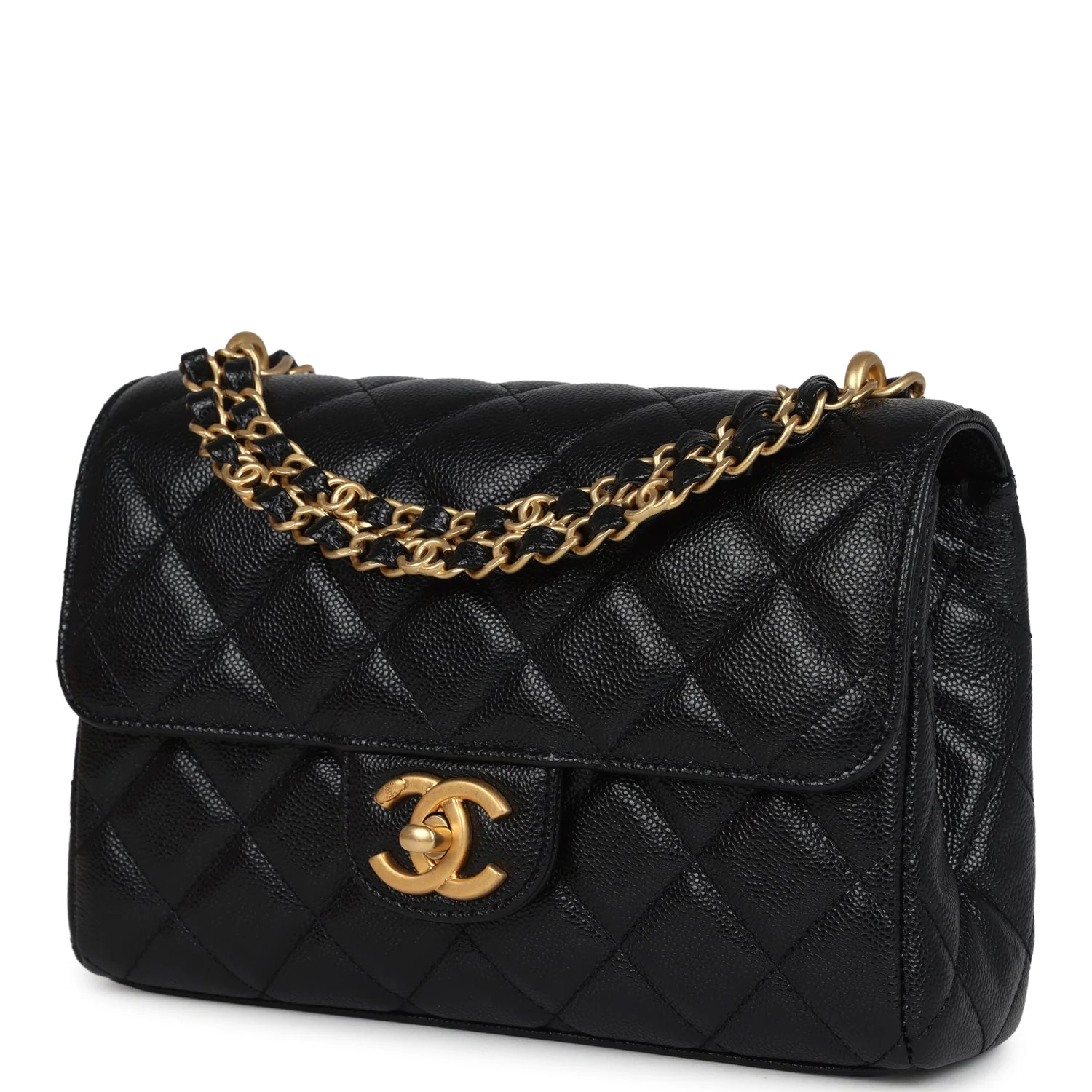 Chanel Small Top Handle Flap Bag Black Shiny Grained Calfskin Brushed Gold Hardware