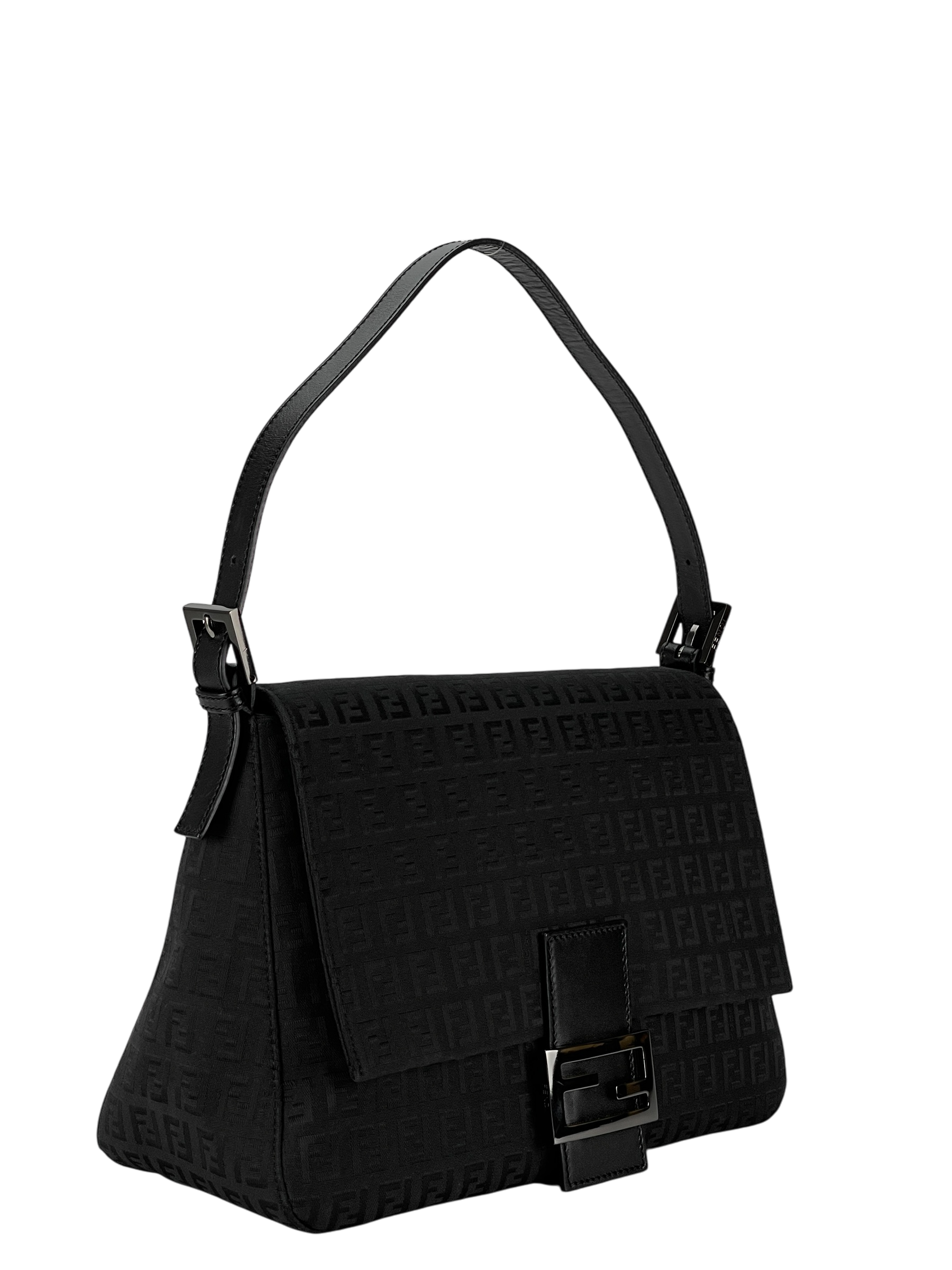 FENDI - Black Zucca Mamma Baguette Handbag Silver Hardware