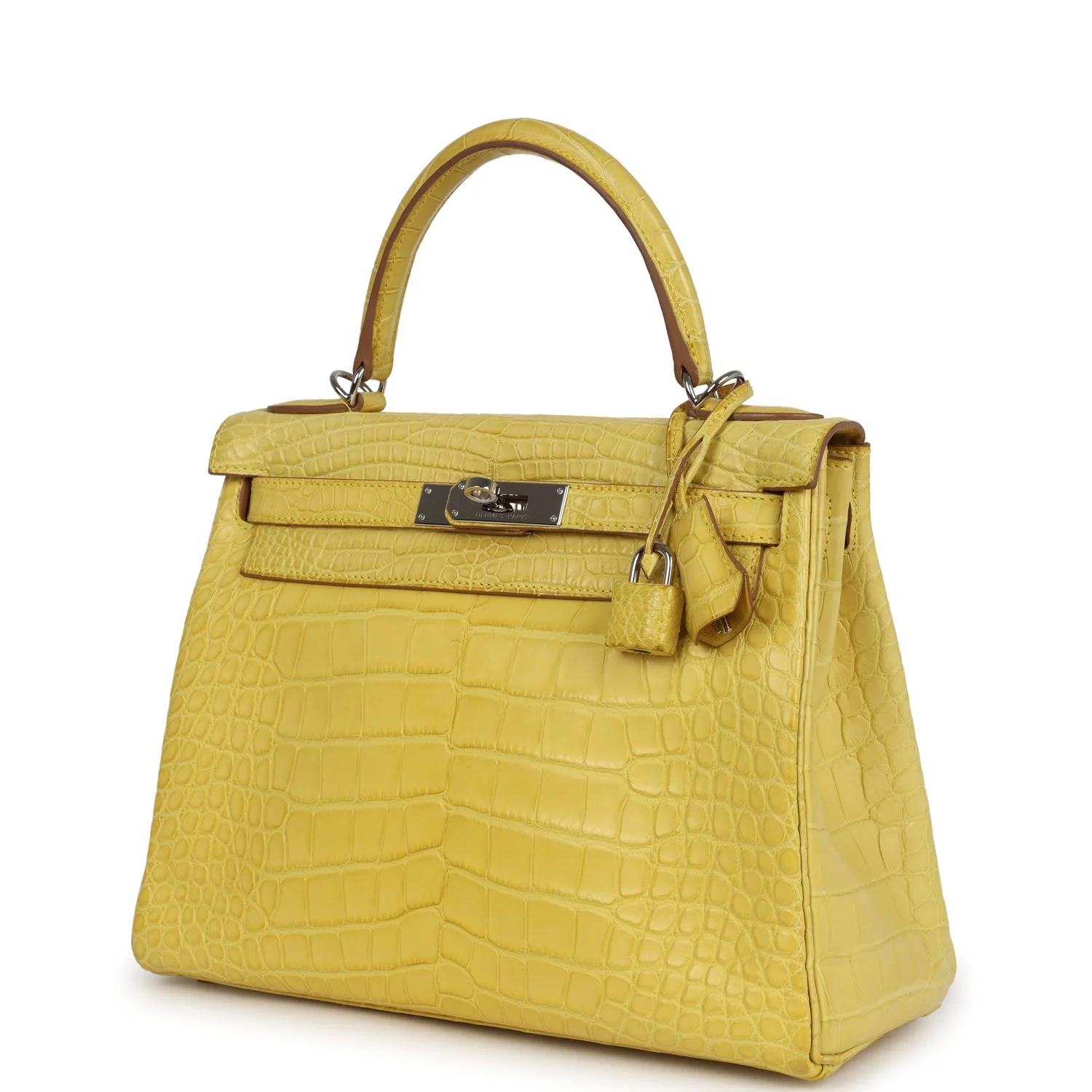 Pre-owned Hermes Kelly Retourne 28 Mimosa Matte Alligator Mississippiensis Palladium Hardware