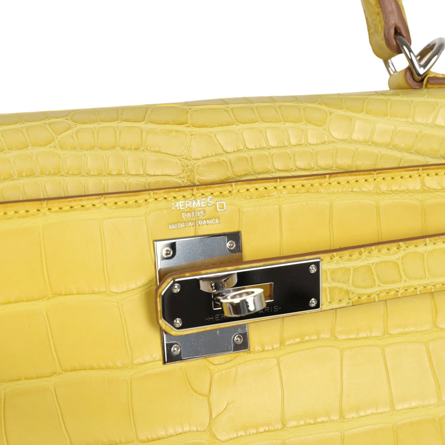 Pre-owned Hermes Kelly Retourne 28 Mimosa Matte Alligator Mississippiensis Palladium Hardware