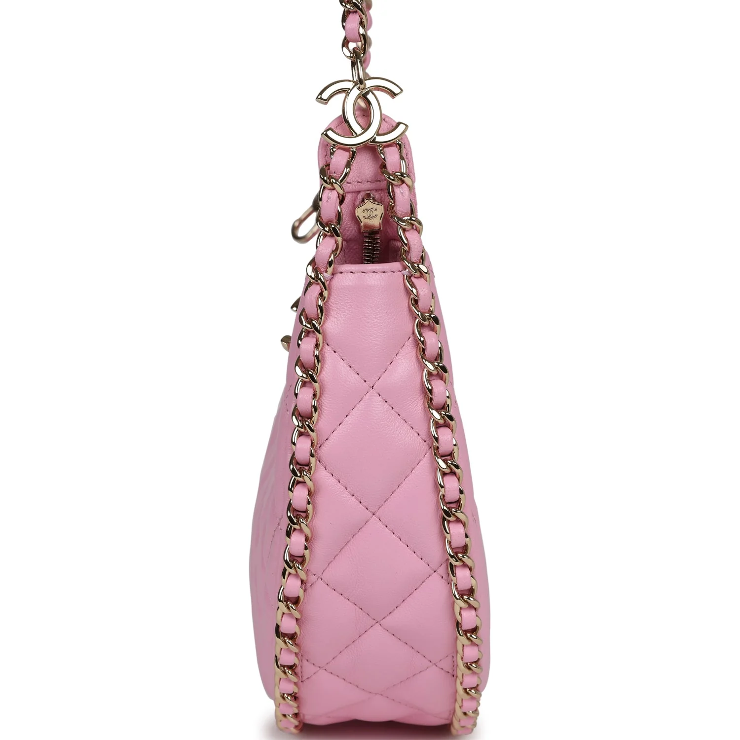 Chanel Small Chain Around Hobo Pink Lambskin Gold Hardware