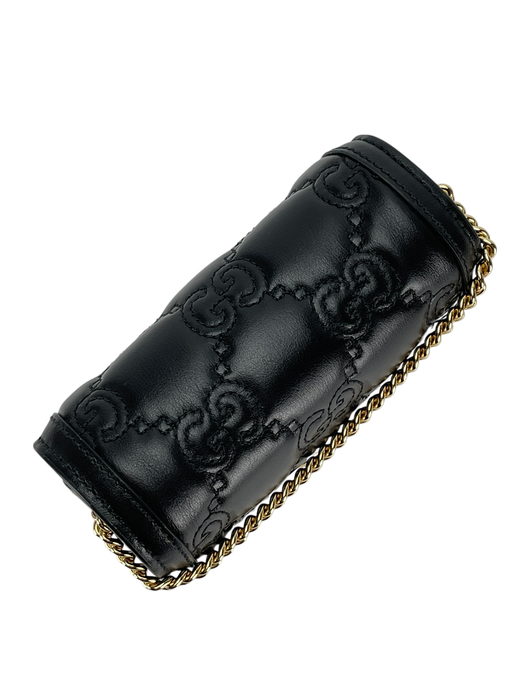 GUCCI - Enamel GG Matelasse Mini Chain Bag Black Nylon Calfskin