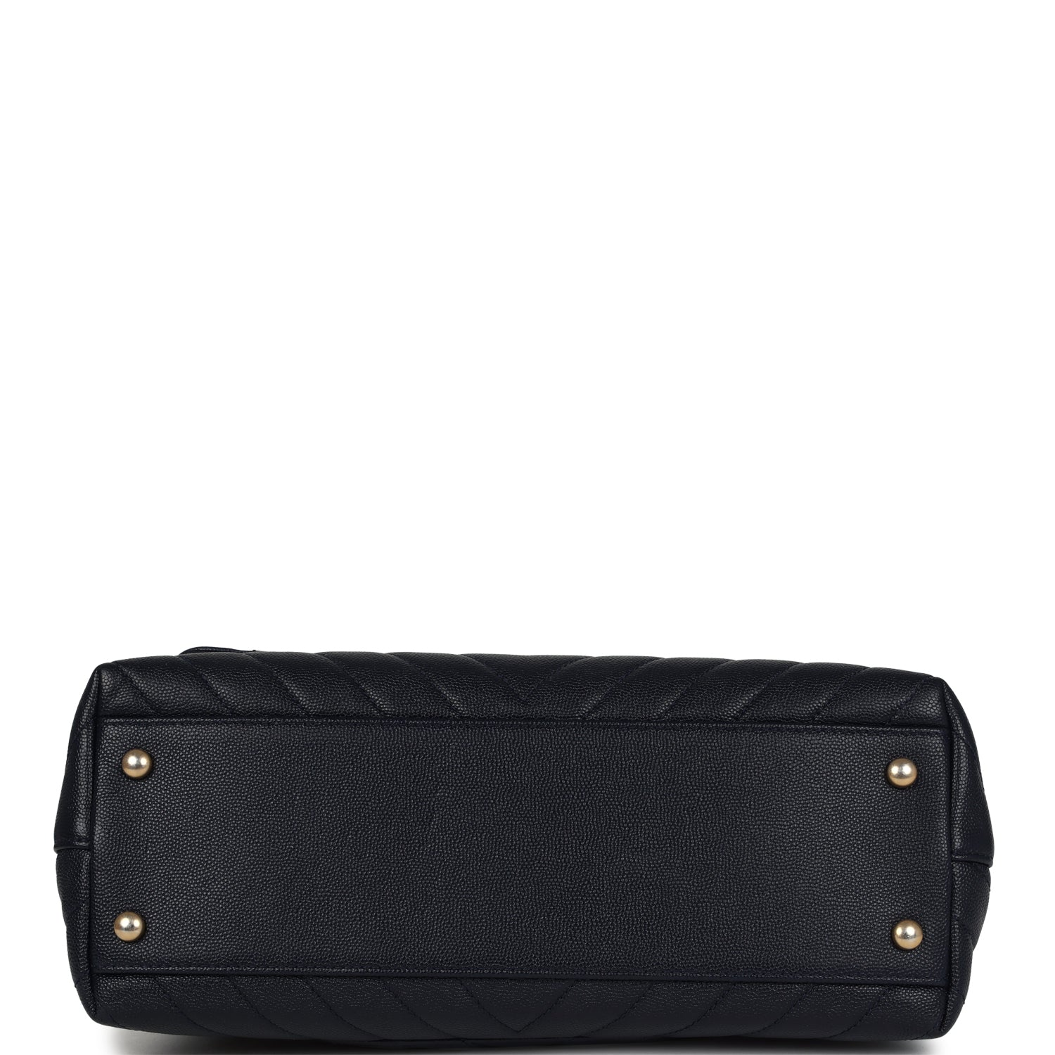Pre-owned Chanel Medium Coco Top Handle Navy Blue Chevron Caviar Antique Gold Hardware