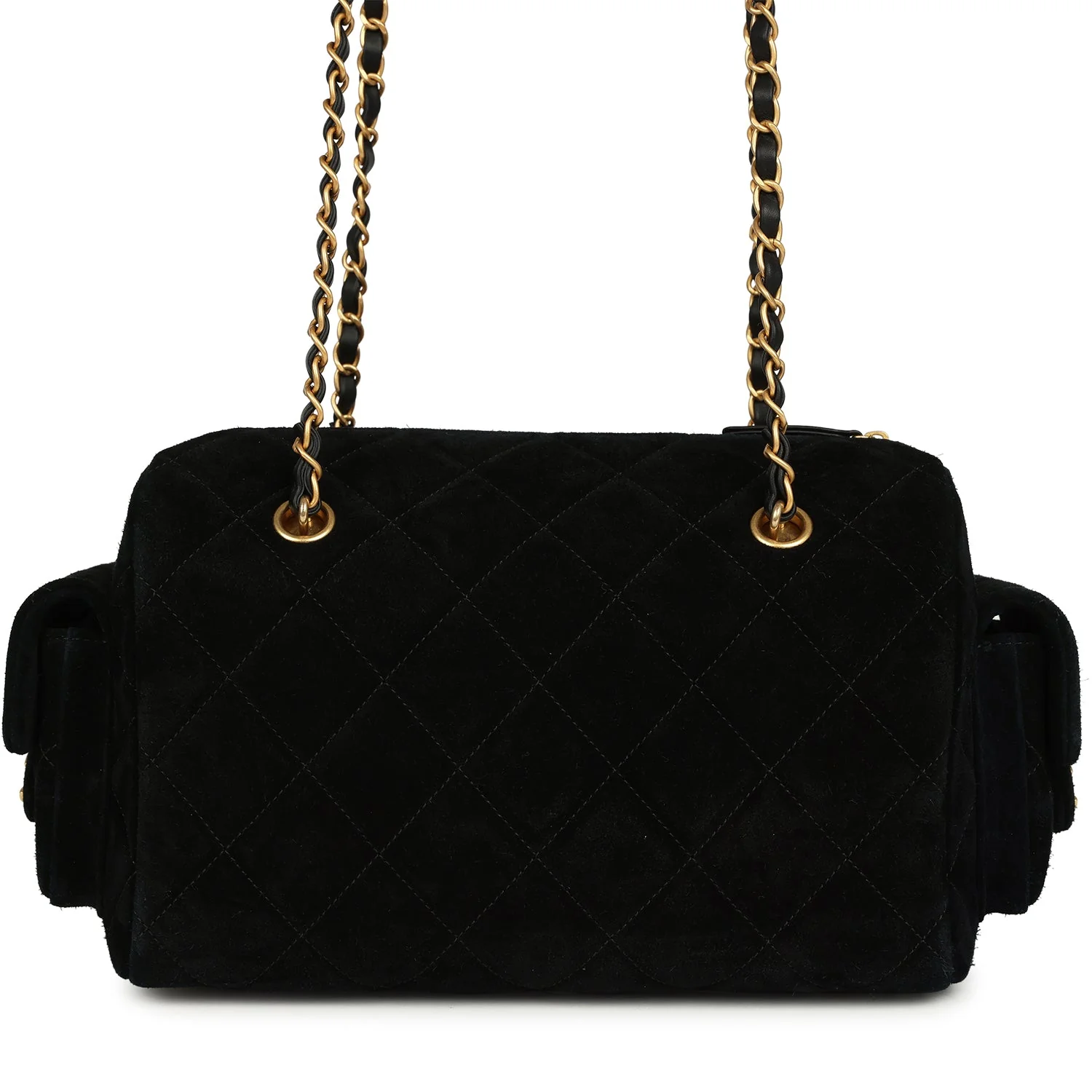 Chanel Small Bowling Bag Black Suede Antique Gold Hardware