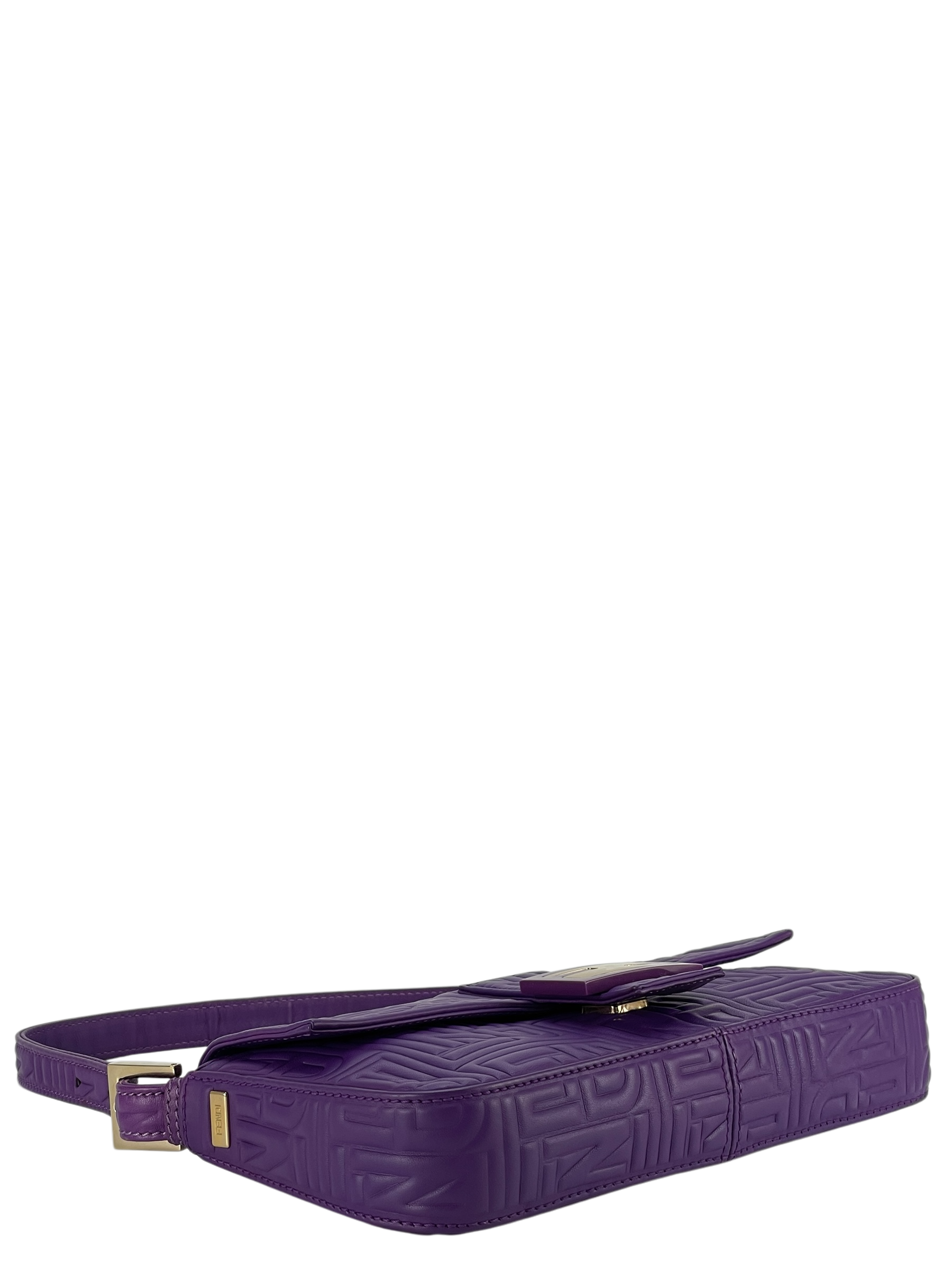 FENDI - Baguette Purple Embossed Leather Shoulder Bag