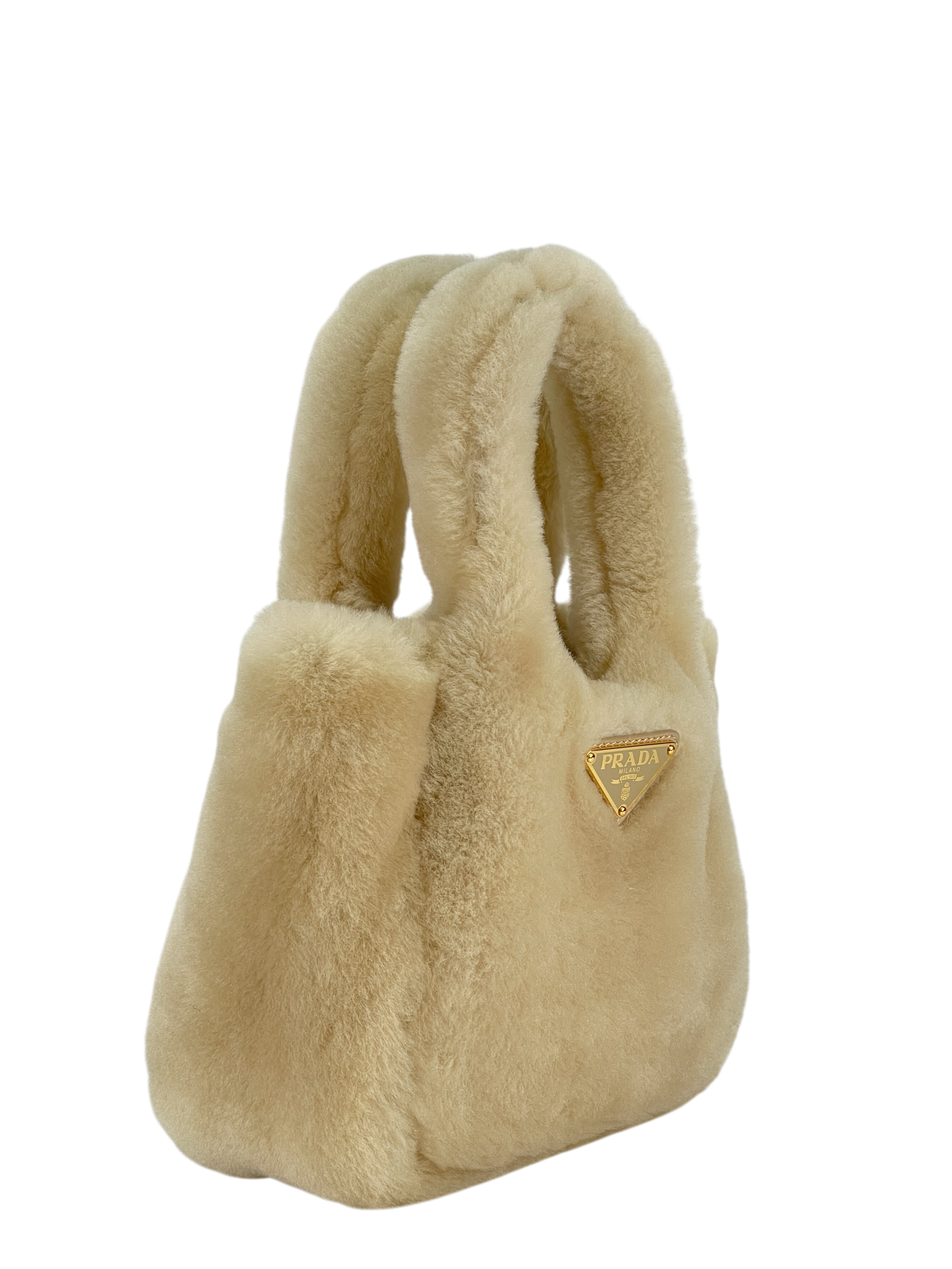 PRADA - White Wool Bucket Bag Handbag