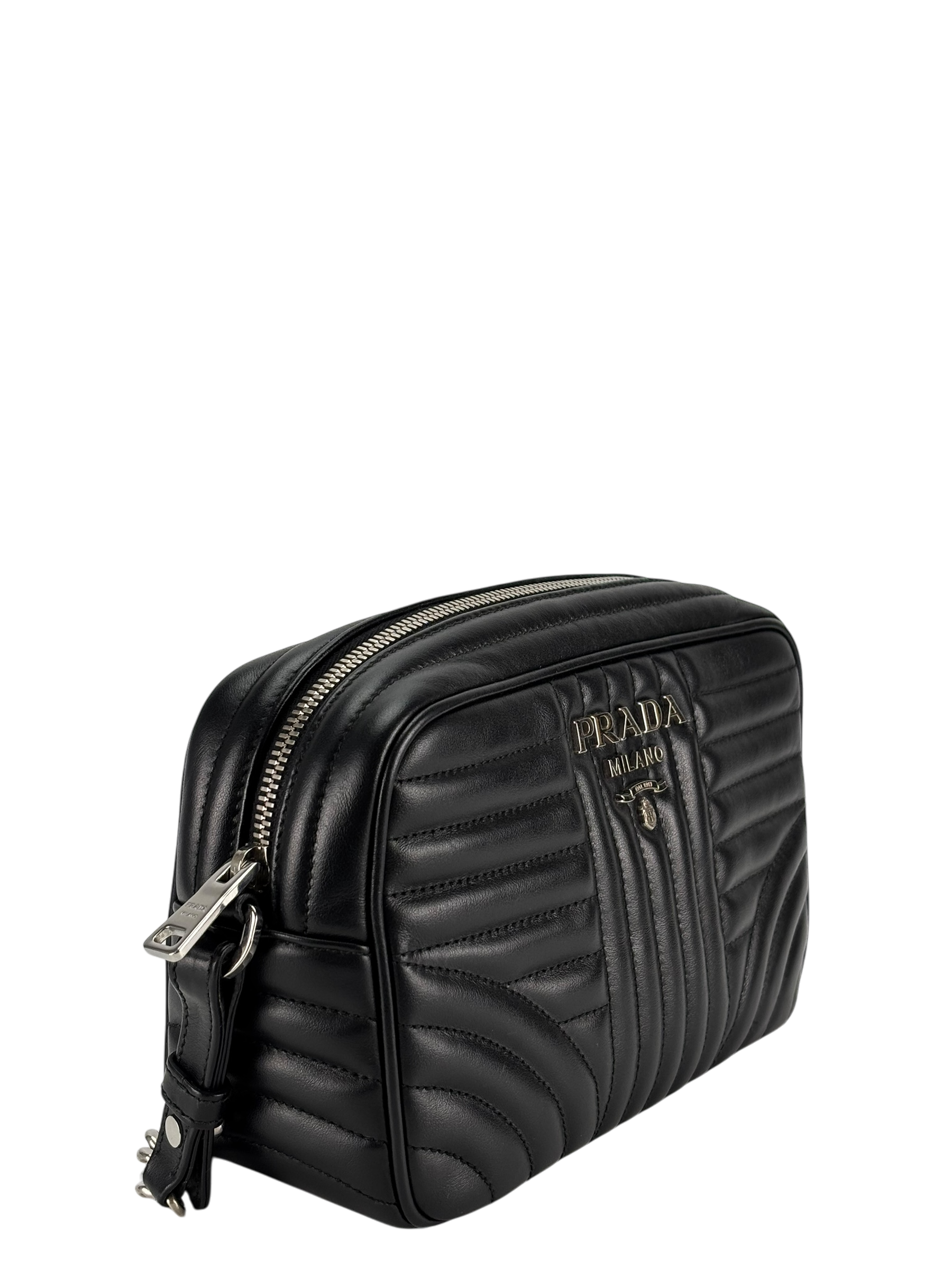 PRADA - Black Calfskin Soft Diagramme Camera Bag