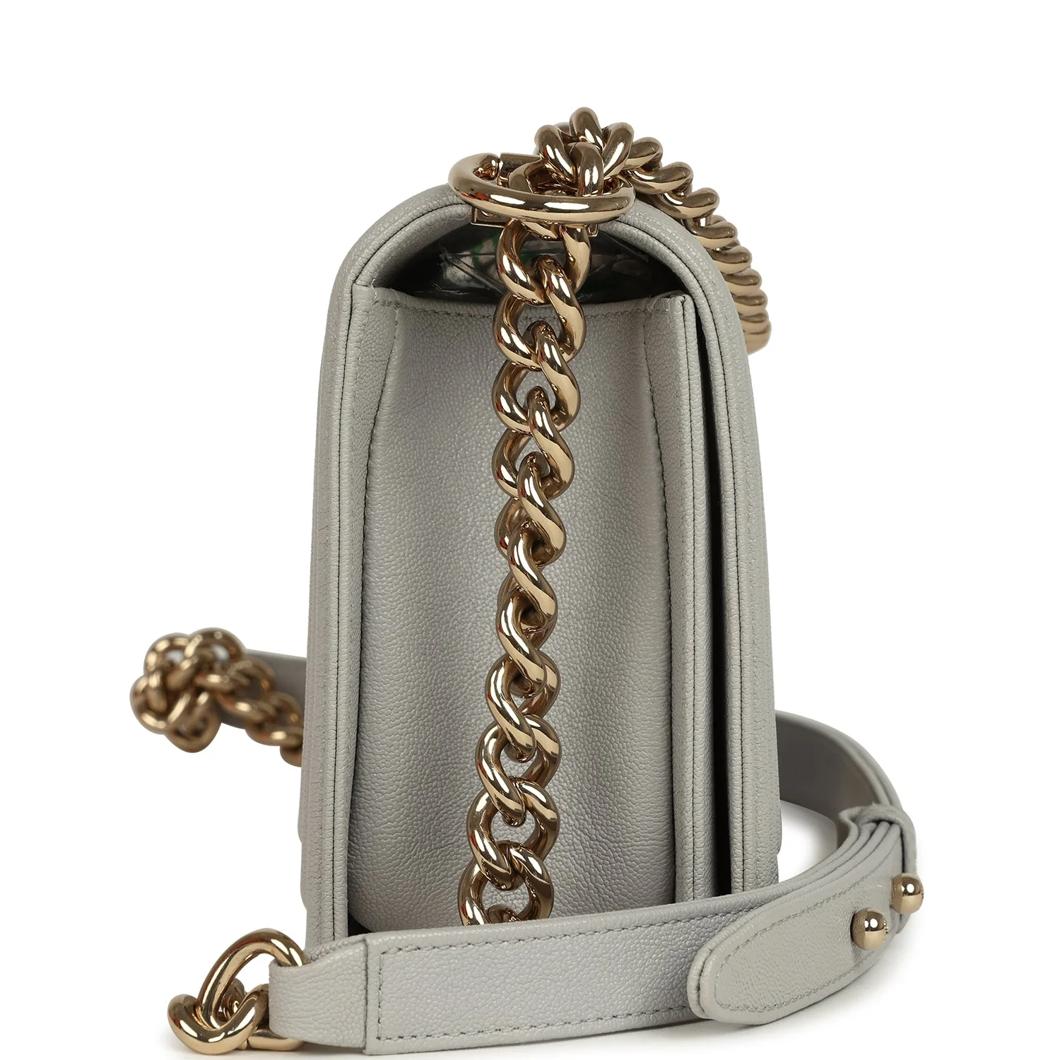 Pre-owned Chanel Medium Boy Bag Grey Shiny Caviar Light Gold Hardware