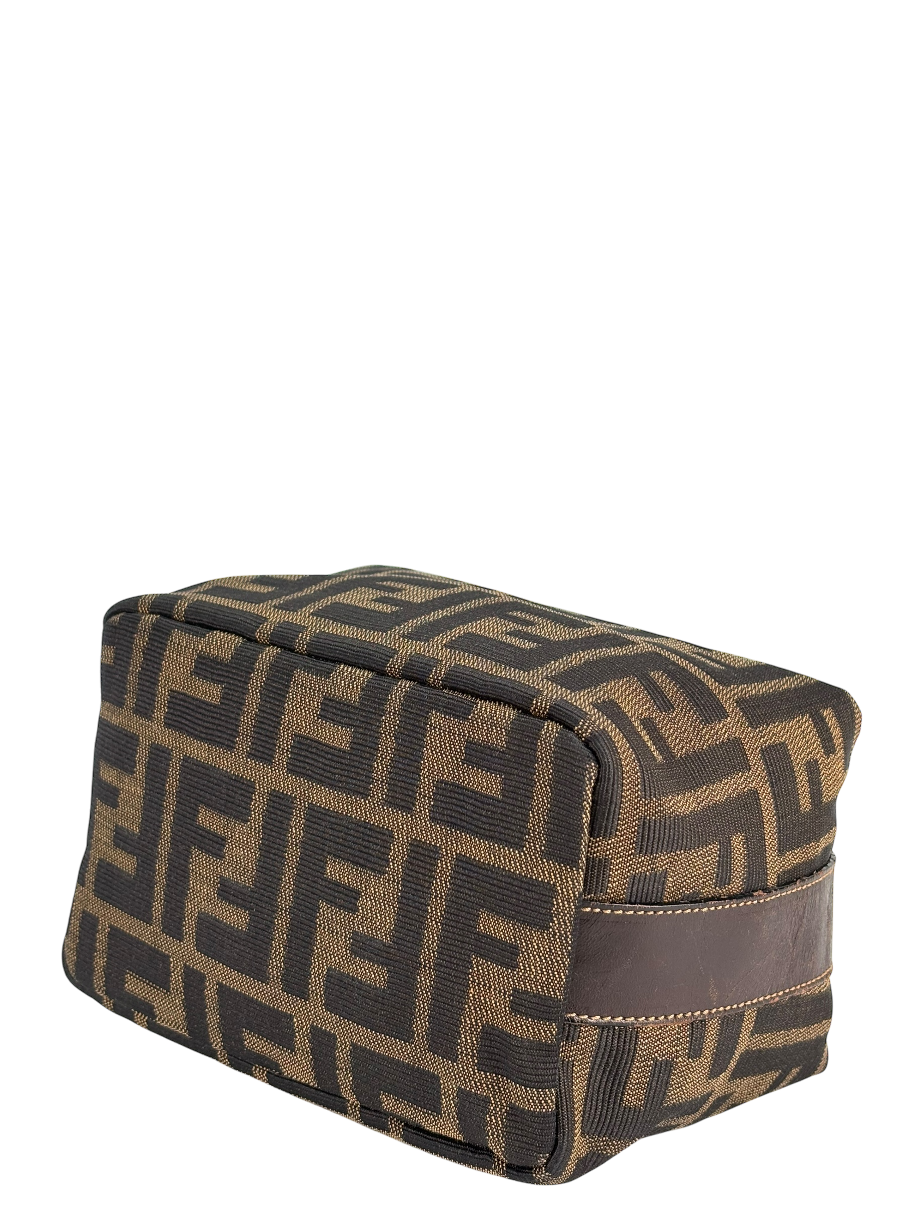 FENDI - Brown Canvas Zucca Vanity Cosmetic Pouch Auth Handbag