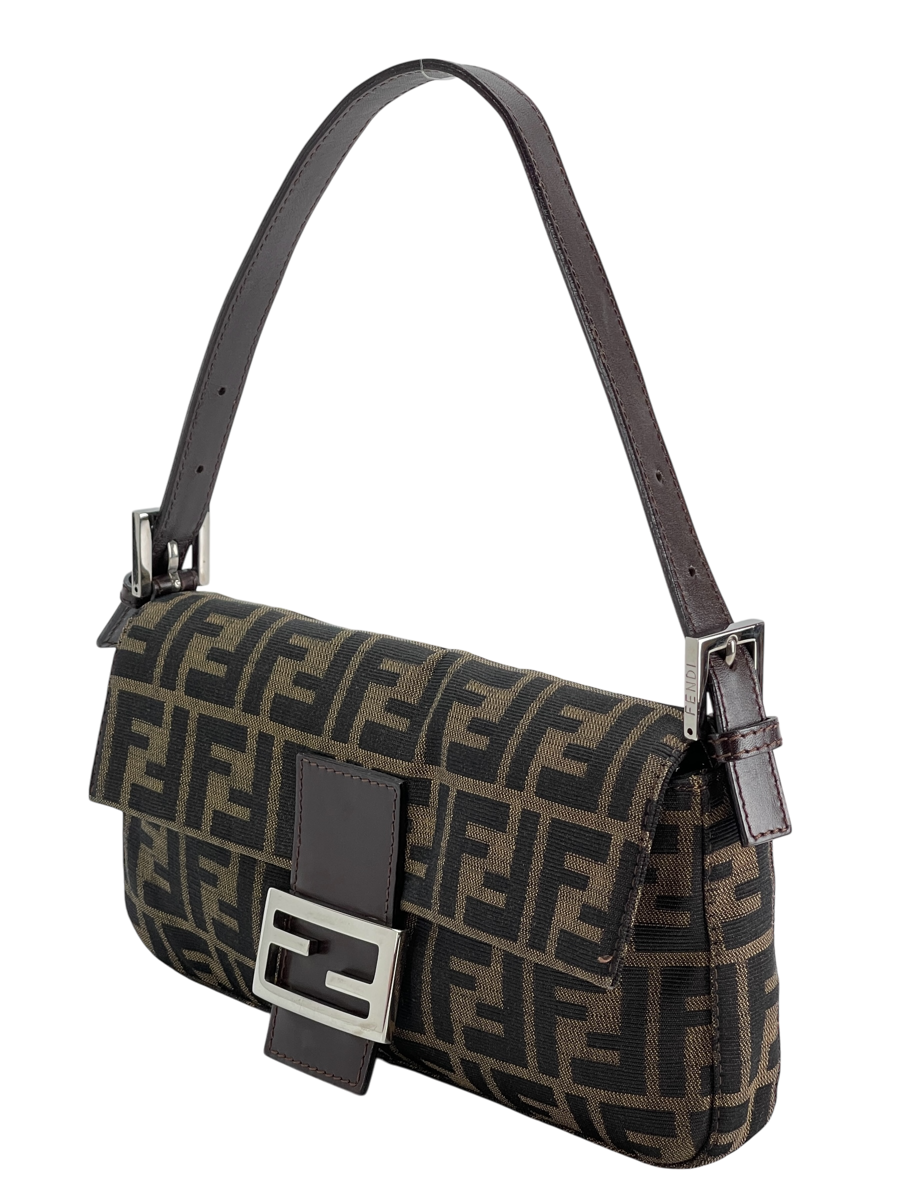 FENDI - Brown Zucca Baguette Handbag Silver Hardware