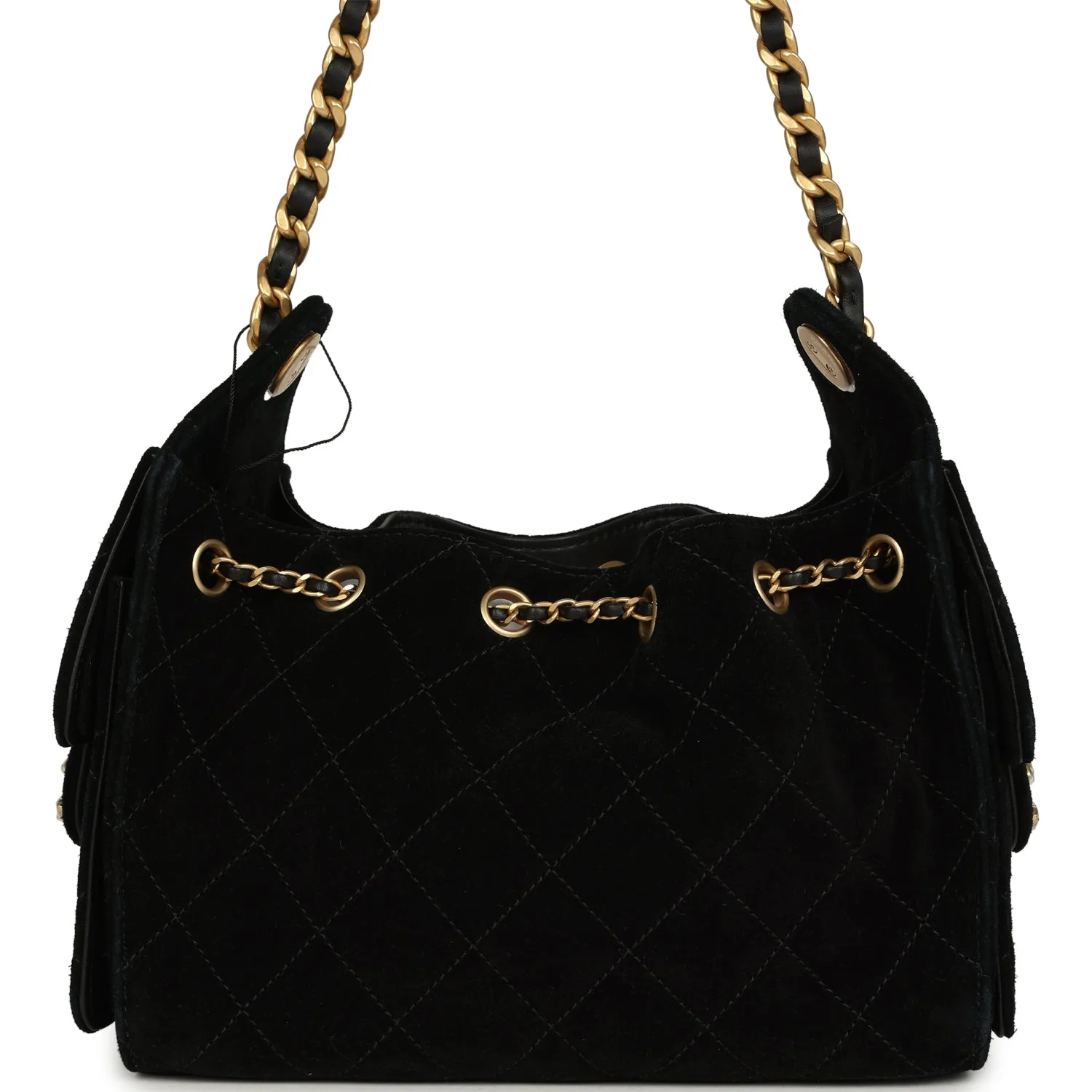 Chanel Mini 25 Hobo Bag Black Suede Antique Gold Hardware