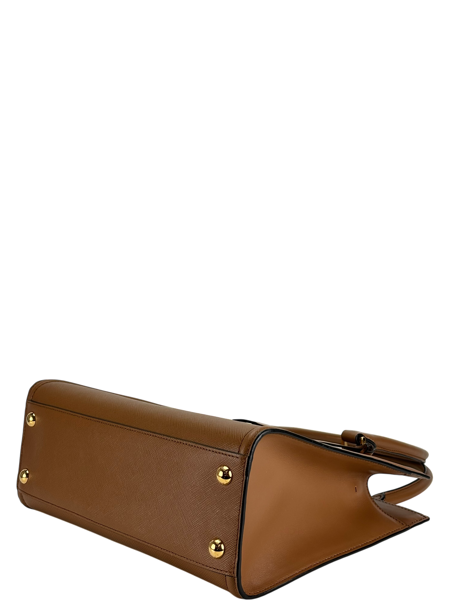 PRADA - Brown Calfskin Saffiano 2Way Hand Shoulder Bag