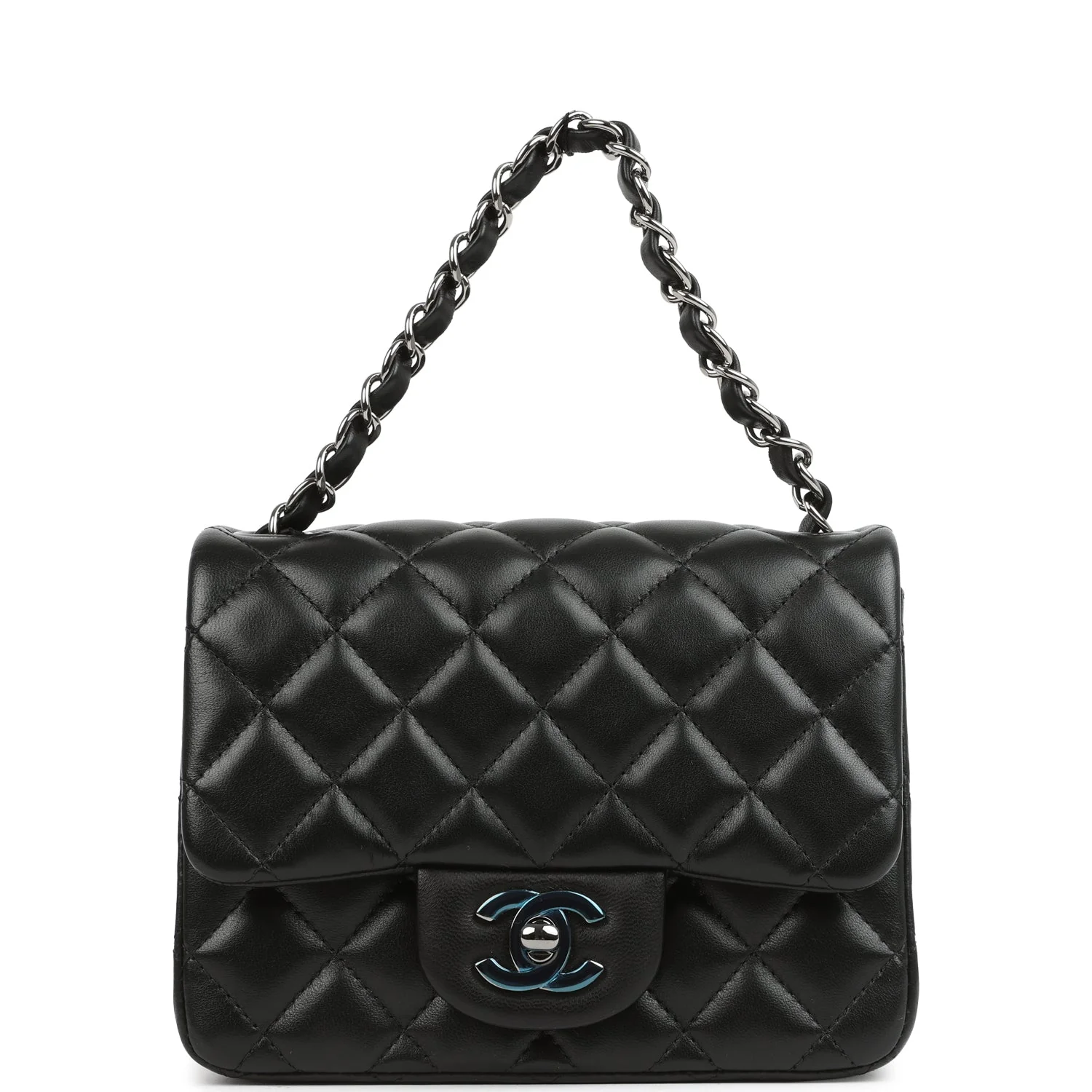 Pre-owned Chanel Mini Classic Square Flap Bag Black Lambskin Ruthenium Hardware
