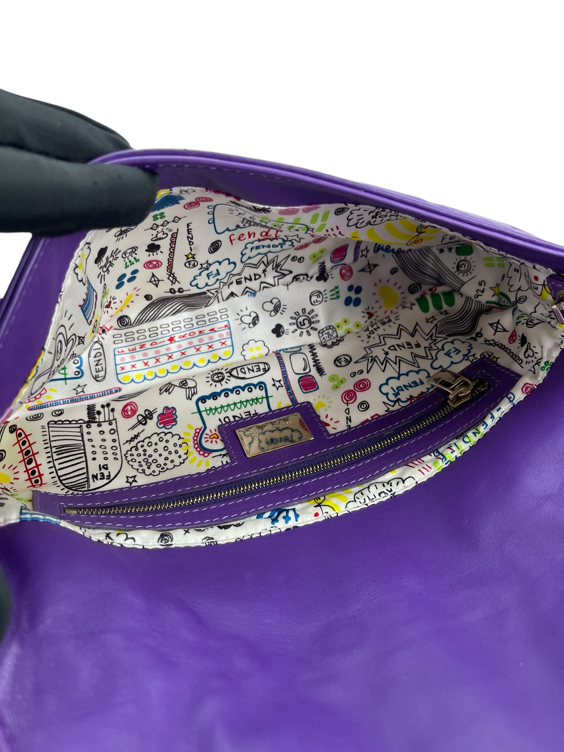 FENDI - Baguette Purple Embossed Leather Shoulder Bag