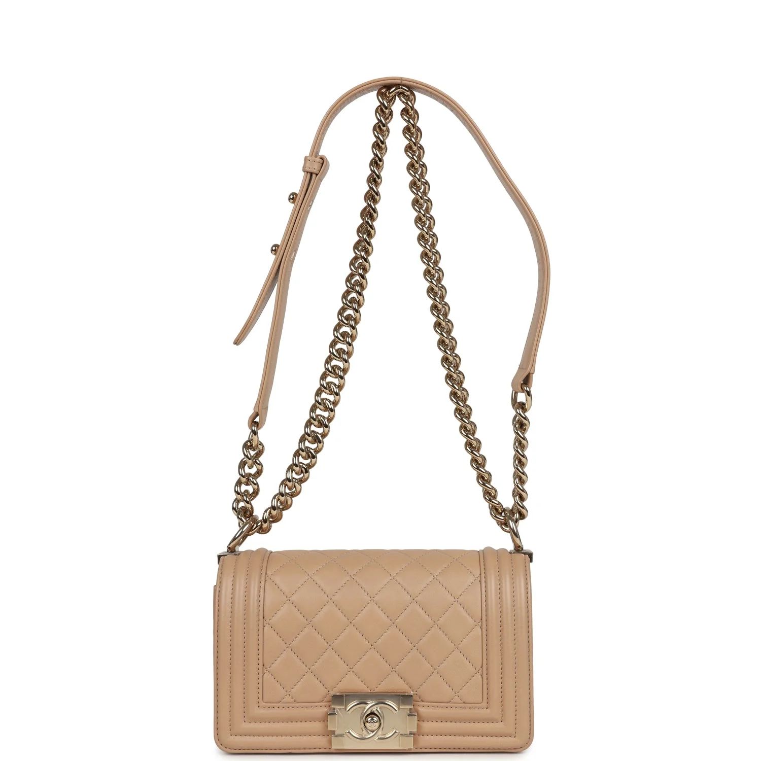 Chanel Small Boy Bag Beige Lambskin Light Gold Hardware