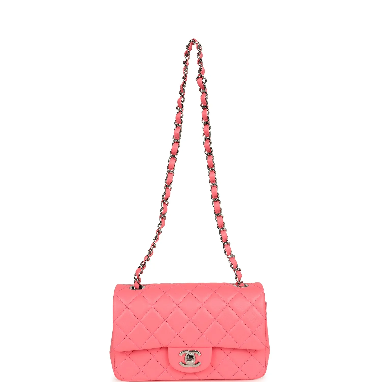 Chanel Mini Rectangular Flap Bag Pink Lambskin Silver Hardware