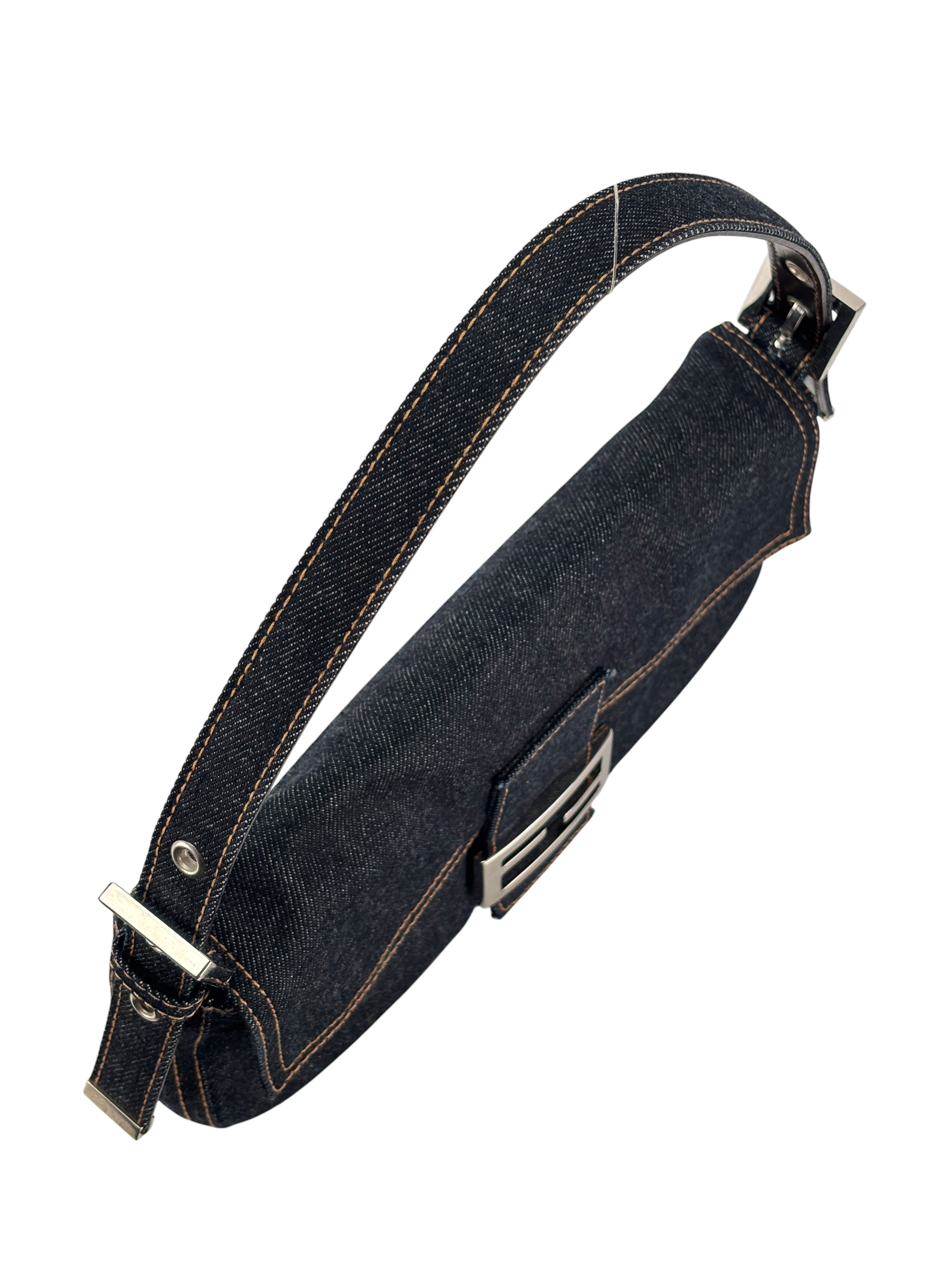 FENDI - Small Baguette Bag Denim Navy Sliver Hardware