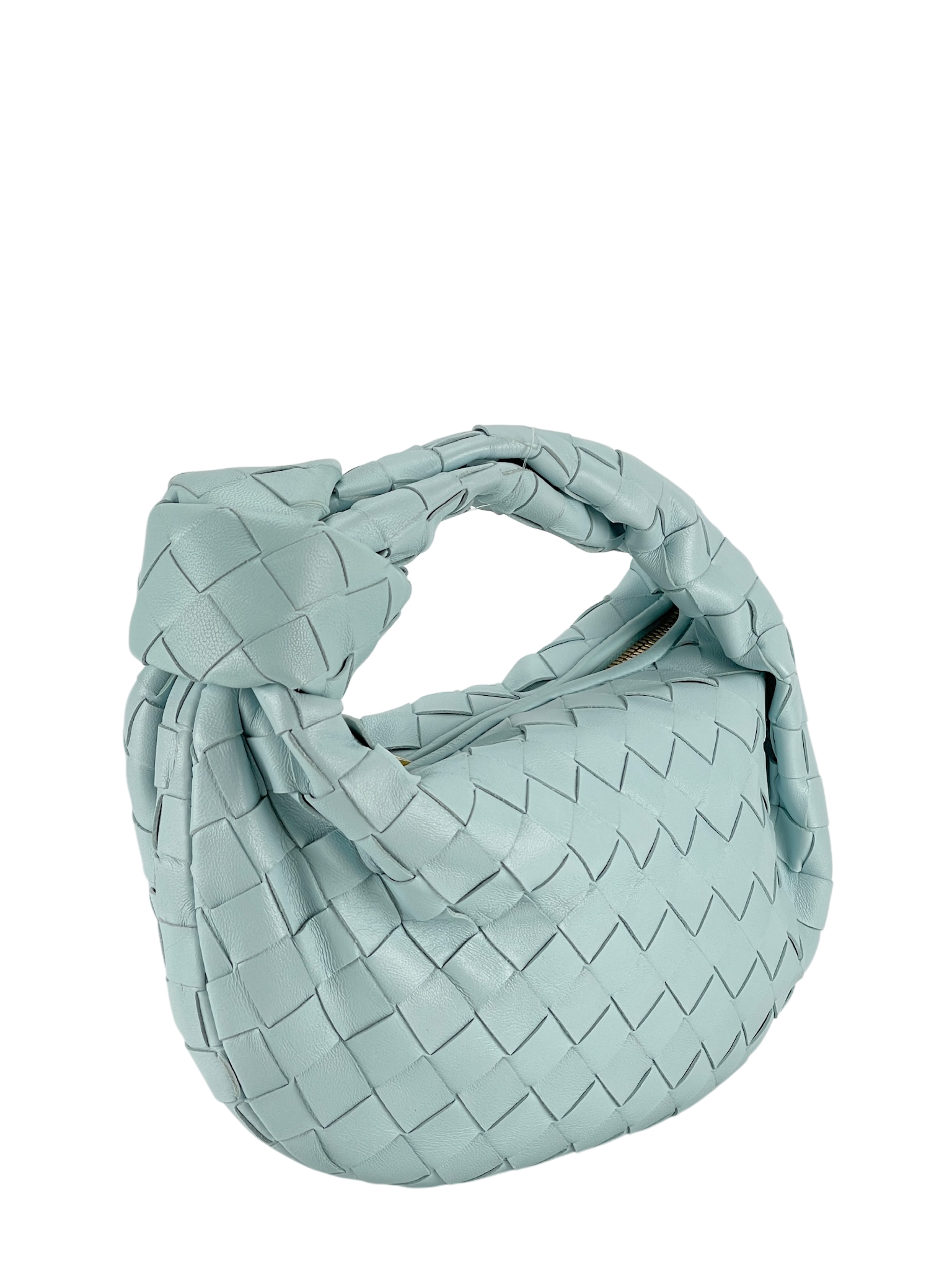 BOTTEGA VENETA - Light Green Lambskin Nappa Intrecciato Mini Jodie Teal Washed