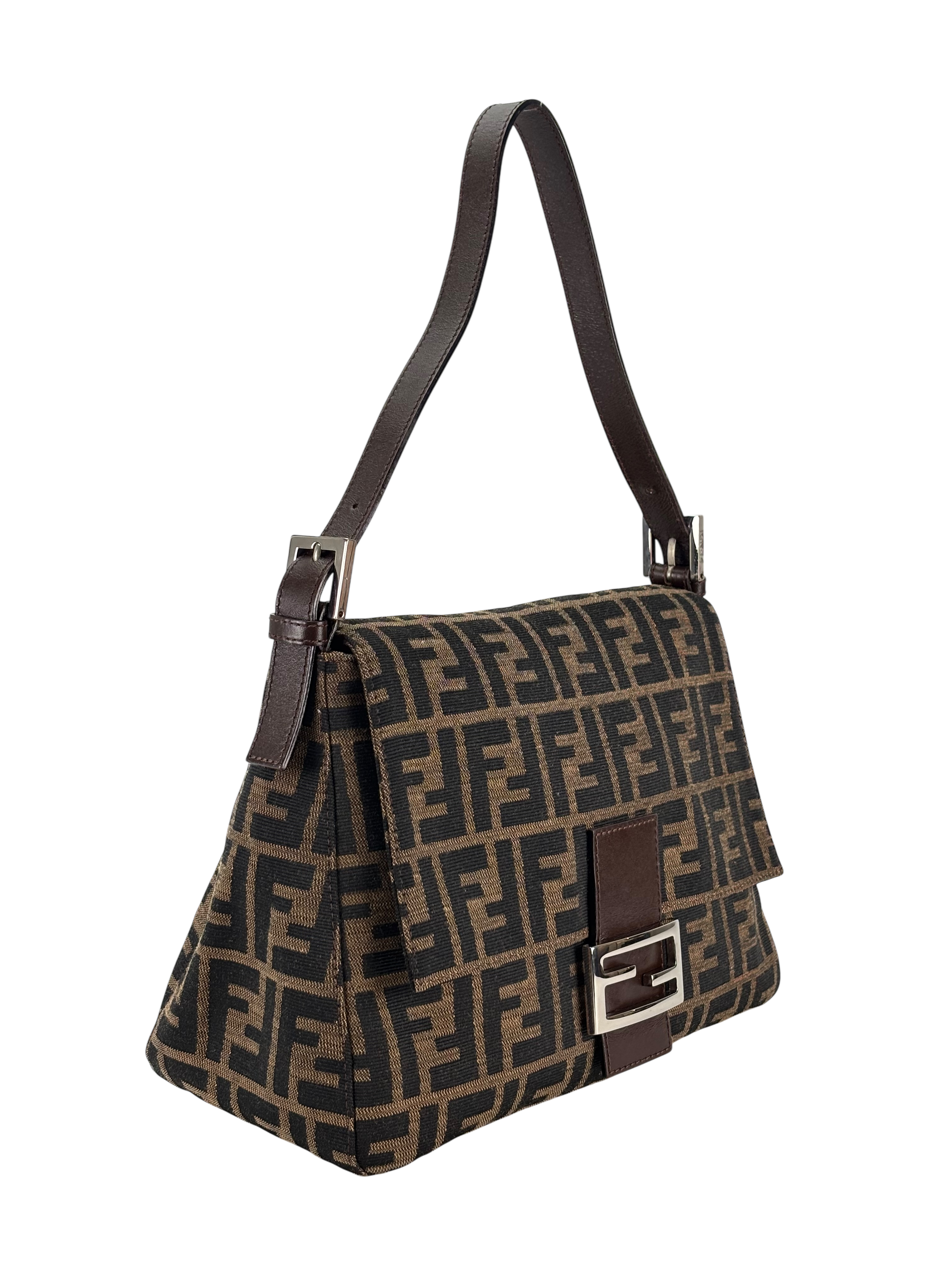 FENDI - Canvas Brown Zucca Mamma Baguette Handbag Silver Hardware