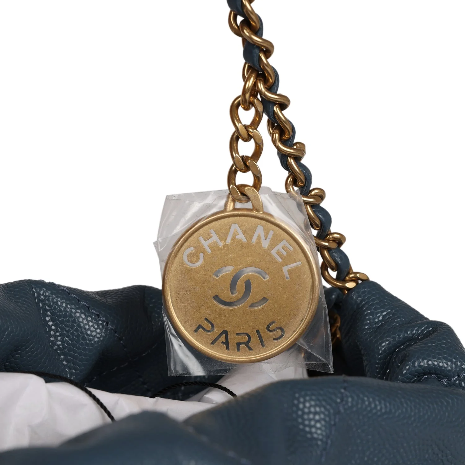 Chanel Mini 22 Bag Blue Grained Calfskin Gold Hardware