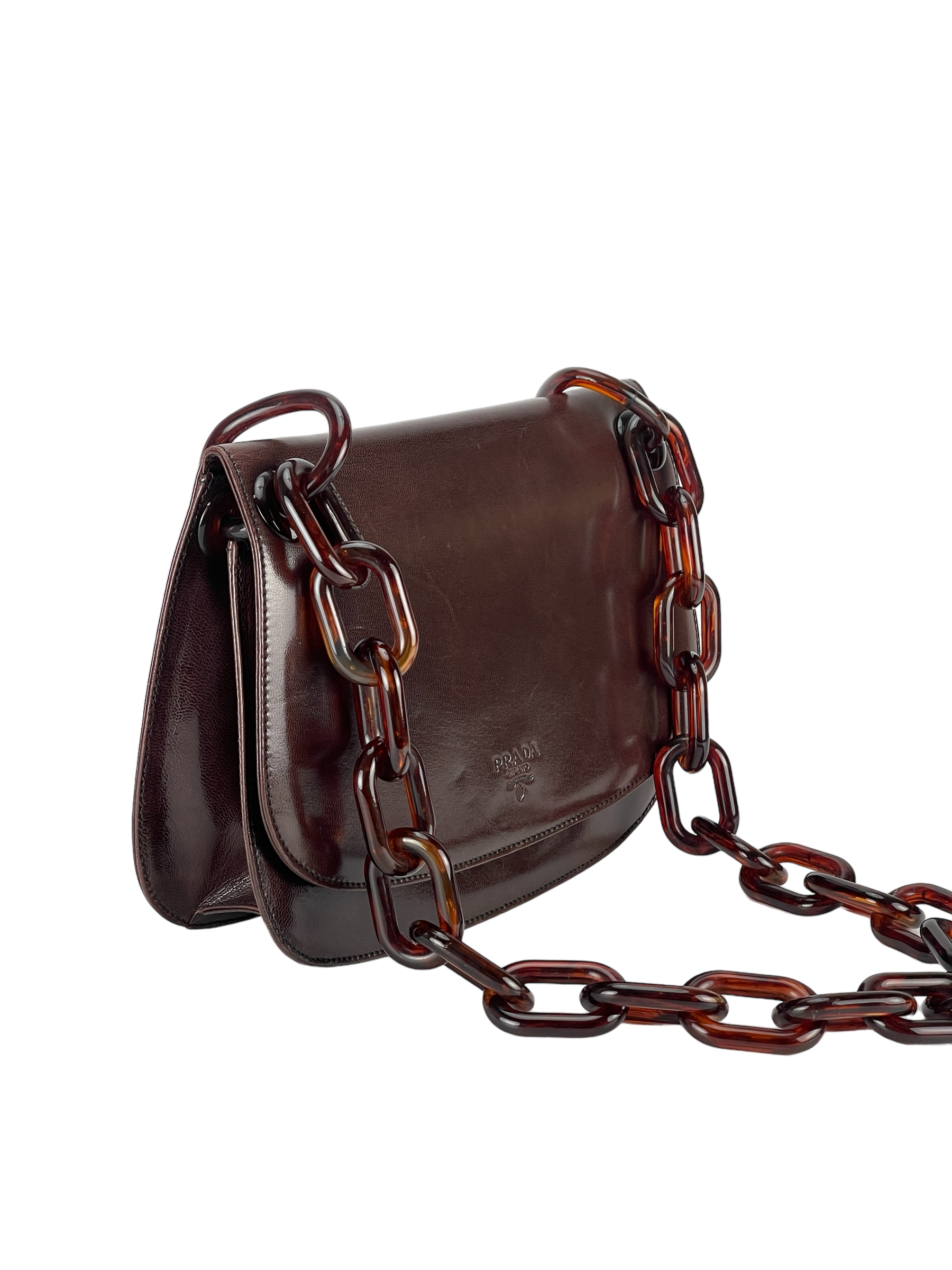 PRADA - Brown Leather Madras Swing Bag
