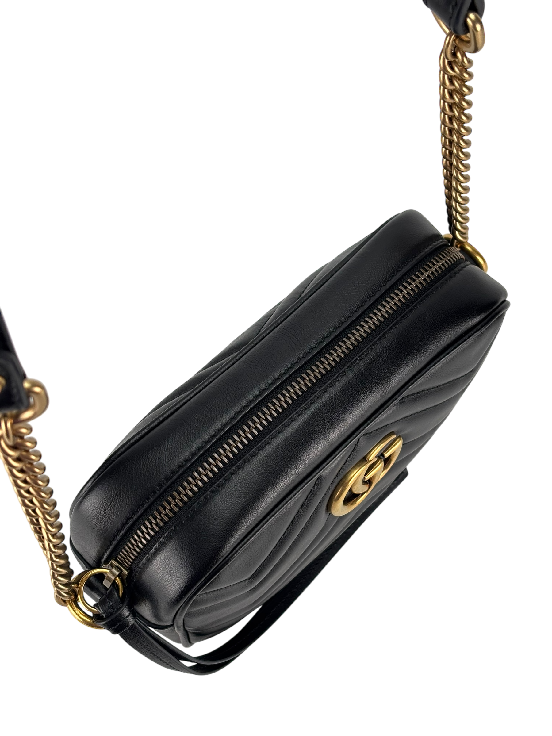 GUCCI - Small Black GG Marmont Matelasse Camera Bag