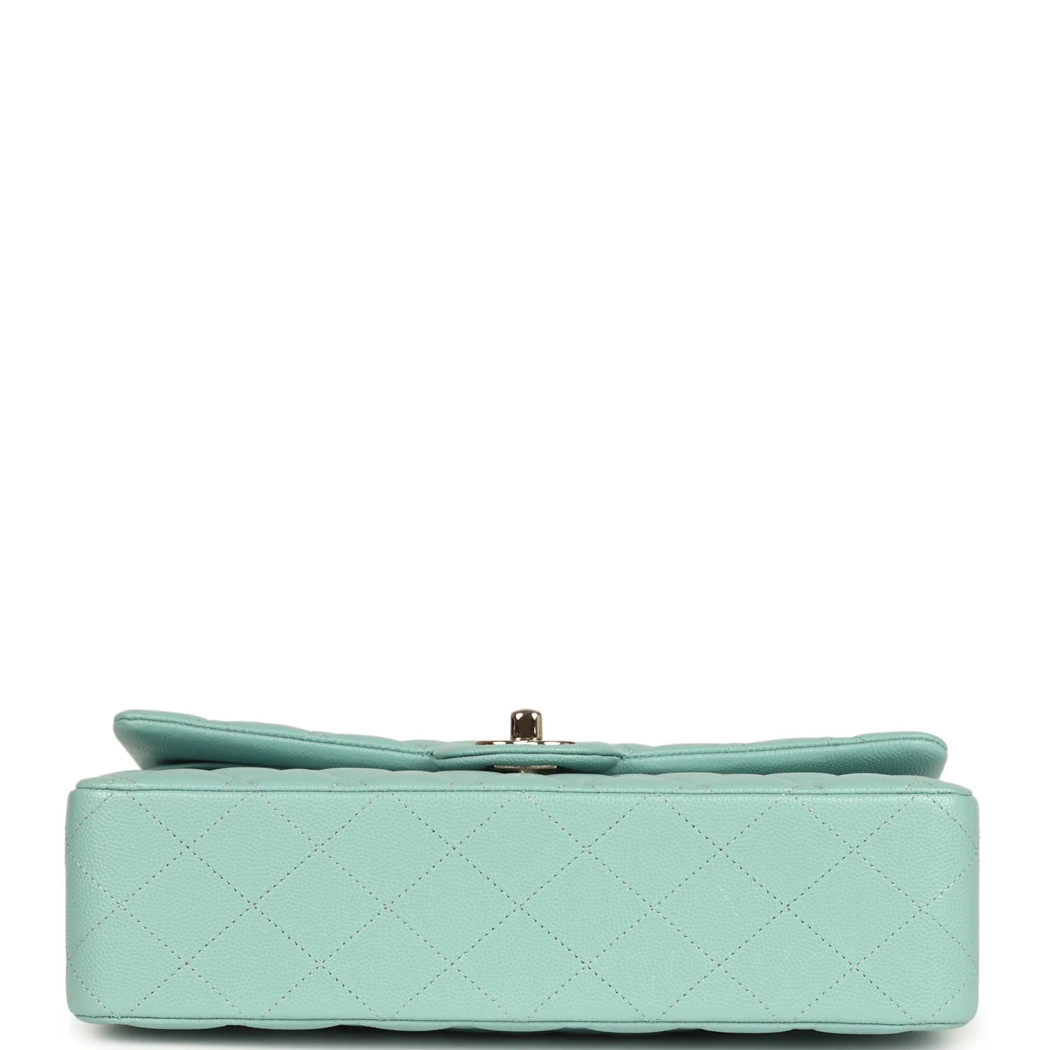 Pre-owned Chanel Medium Classic Double Flap Bag Light Blue Caviar Silver Hardware