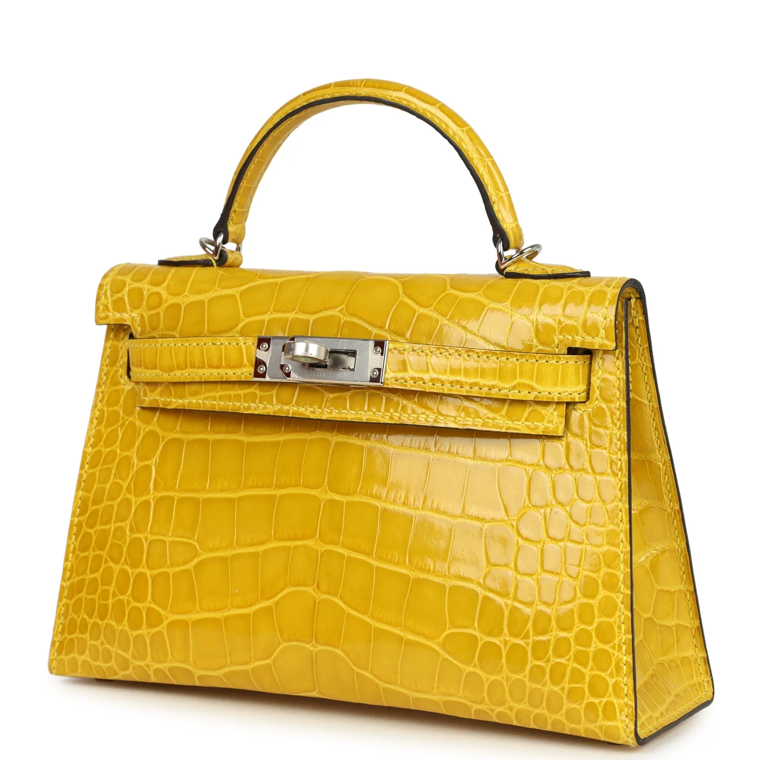 Pre-owned Hermes Kelly Sellier 20 Mimosa Shiny Alligator Palladium Hardware