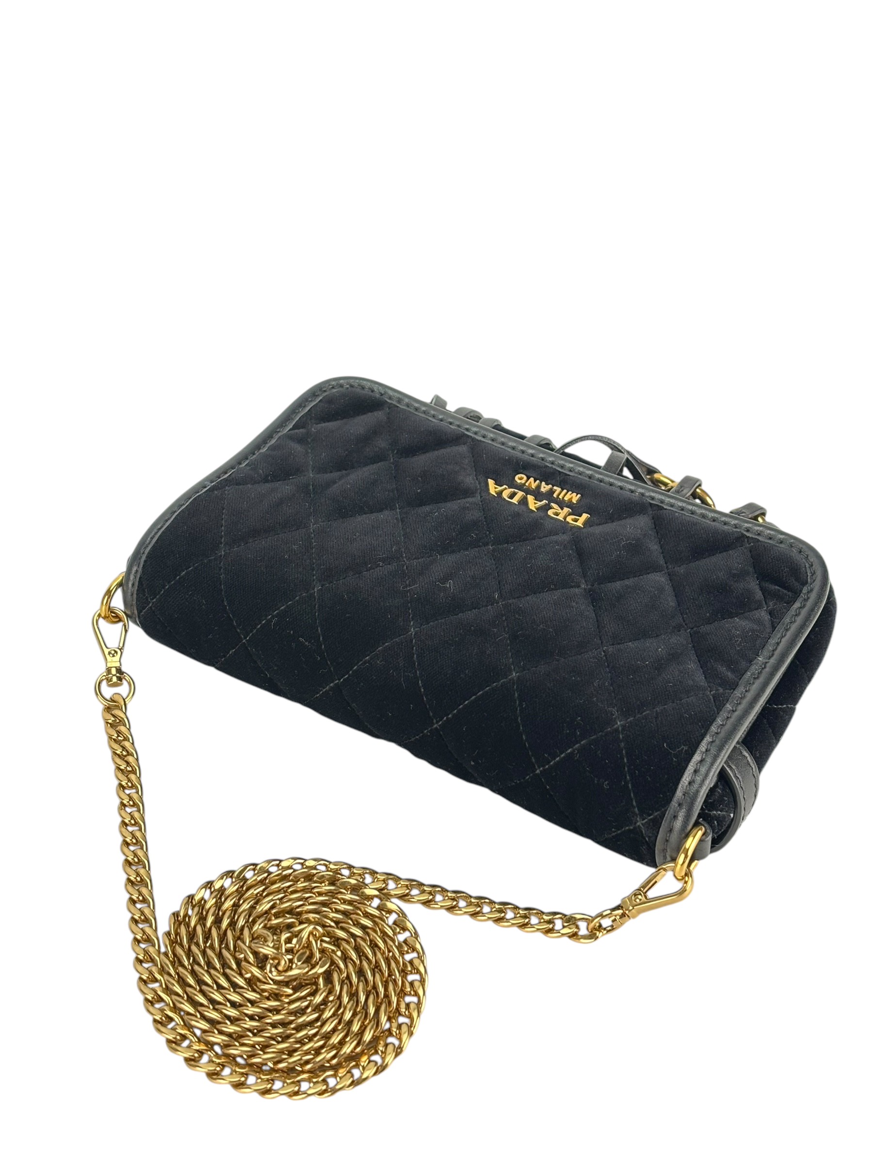 PRADA - Black Quilted Velvet Waist Belt and Crossbody Bag