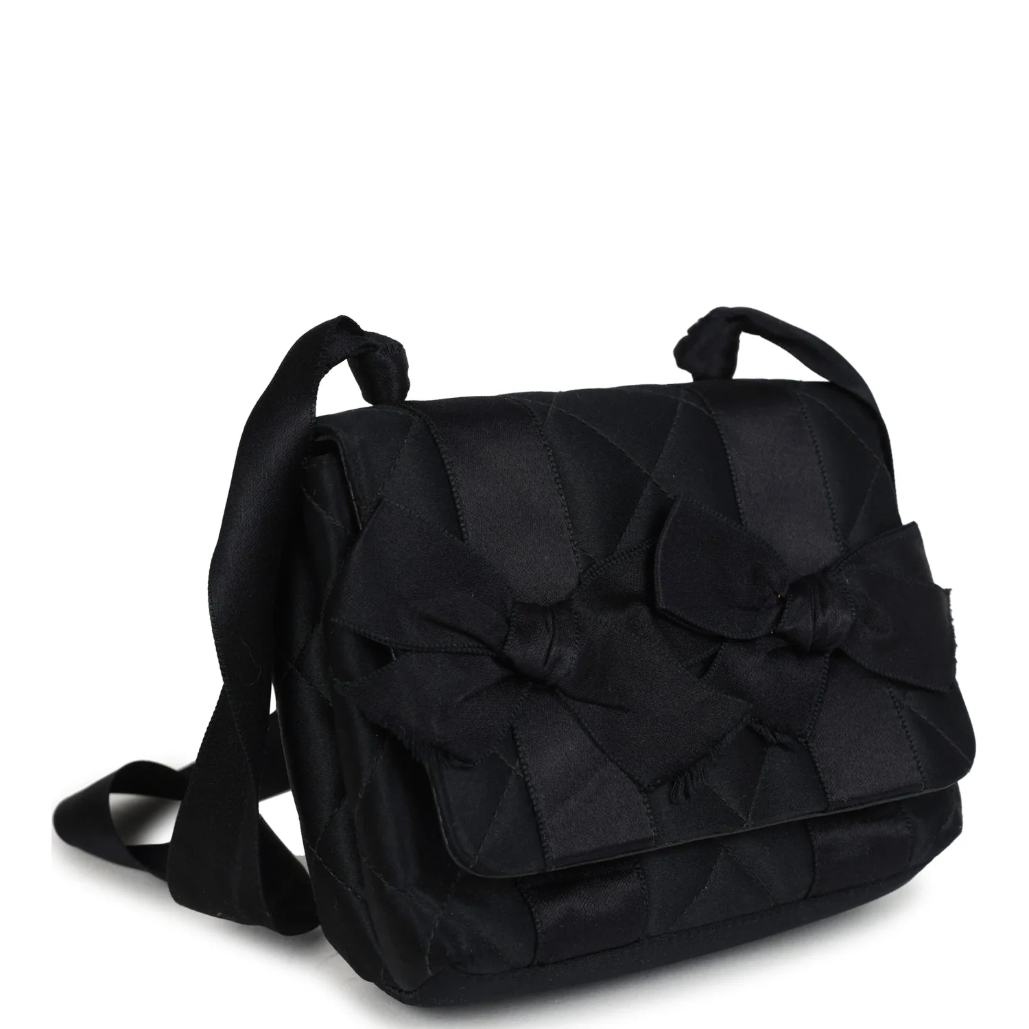 Vintage Chanel Mini Bow Shoulder Bag Black Satin Gold Hardware