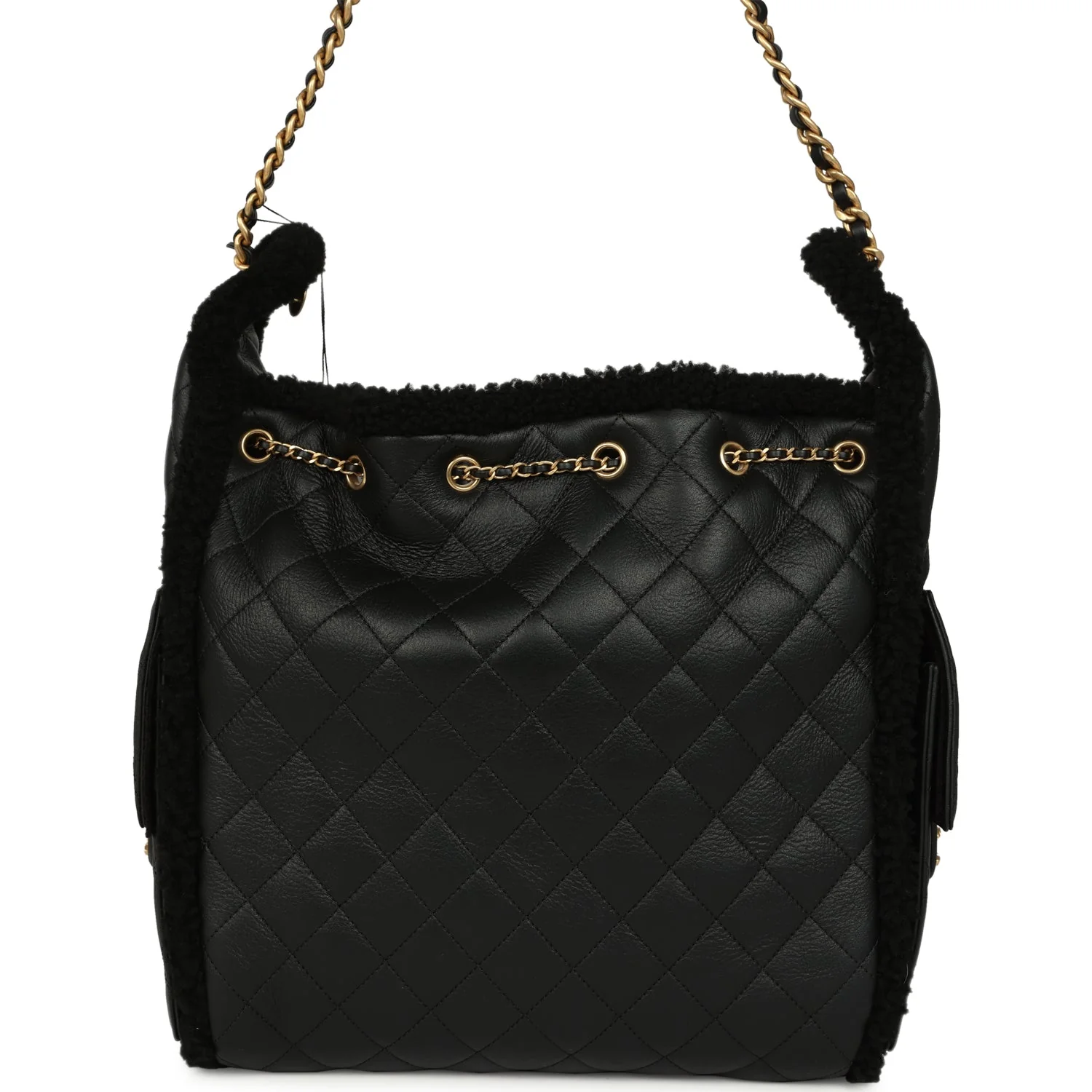 Chanel Medium 25 Hobo Bag Black Crumpled Sheepskin and Shearling Antique Gold Hardware