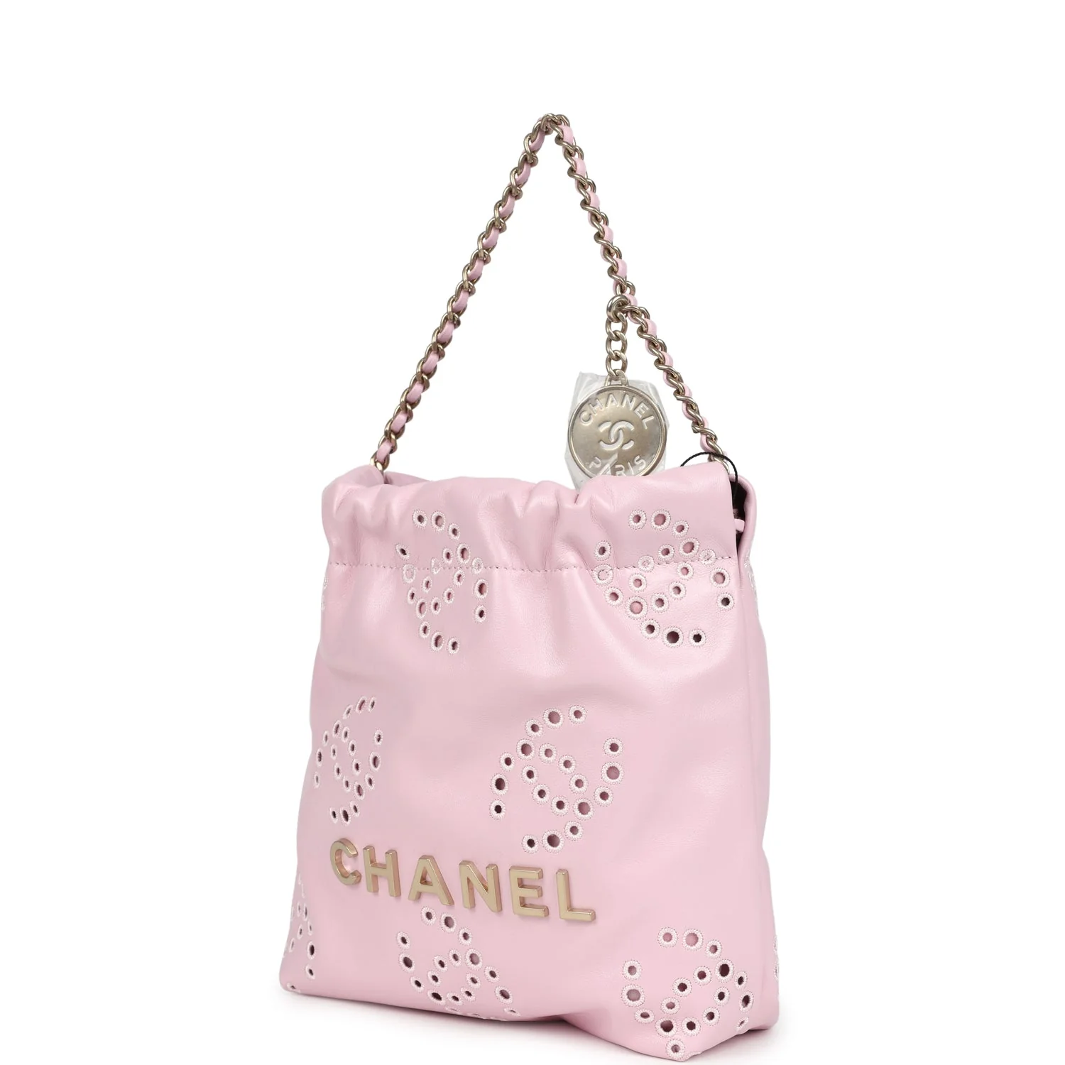 Chanel Mini 22 Bag Pink Shiny Calfskin Brushed Gold Hardware