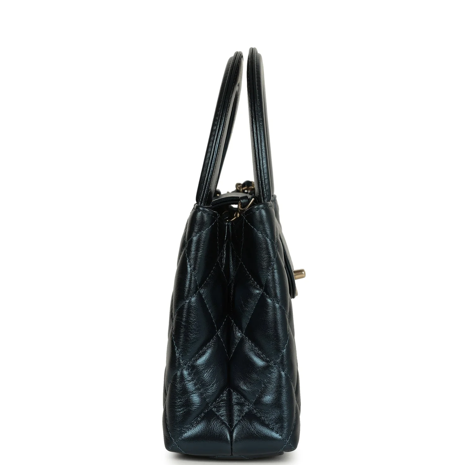 Chanel Small Kelly Shopper Metallic Blue Calfskin Brushed Gold Hardware