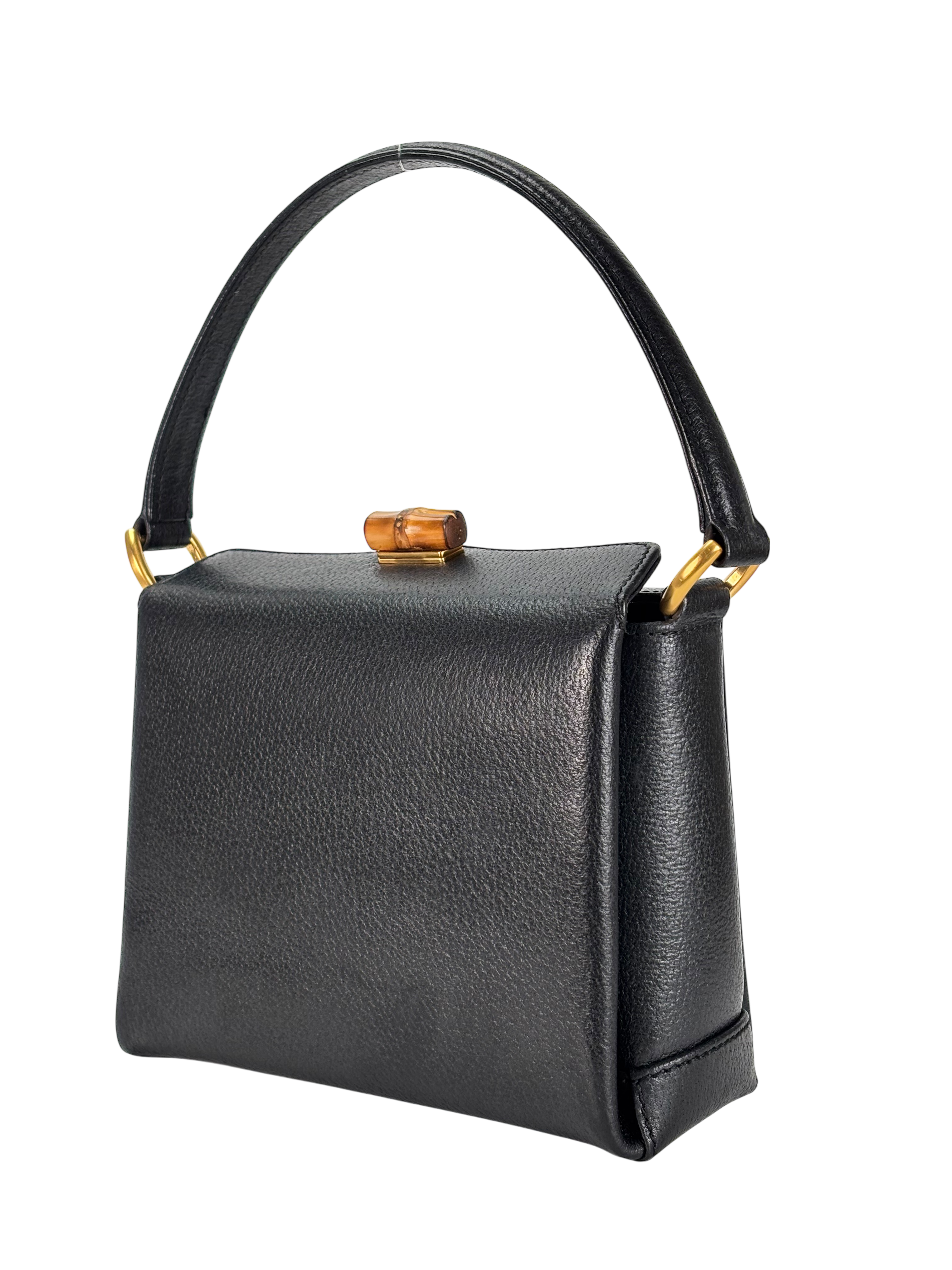 GUCCI - Black Leather Bamboo Turnlock Handbag